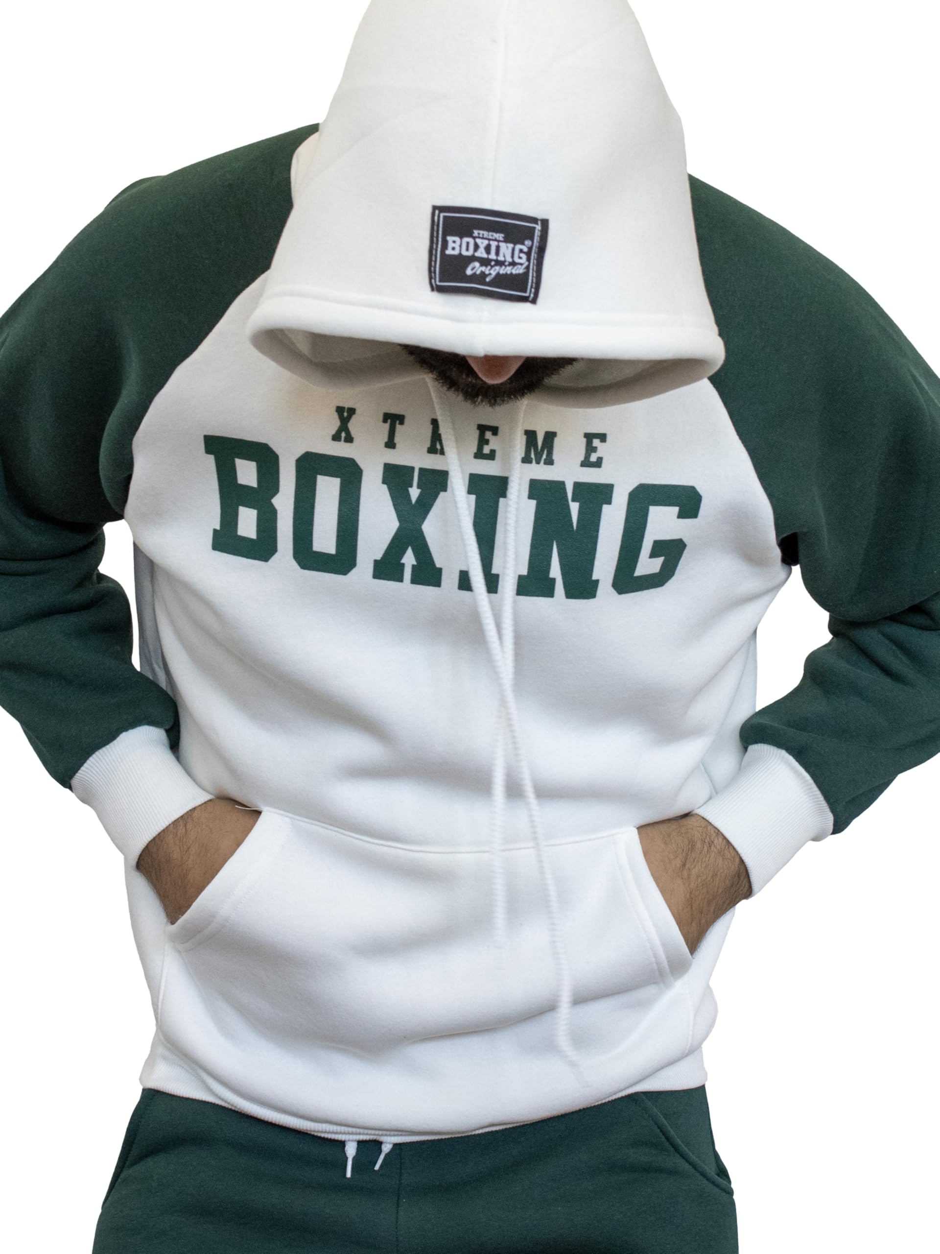 Felpa Bicolore in Cotone Felpato con Cappuccio, Tasca Frontale a Marsupio, Felpa della Tuta Uomo in Caldo Cotone, Sportiva, Casa, Palestra, Jogging, Tempo Libero