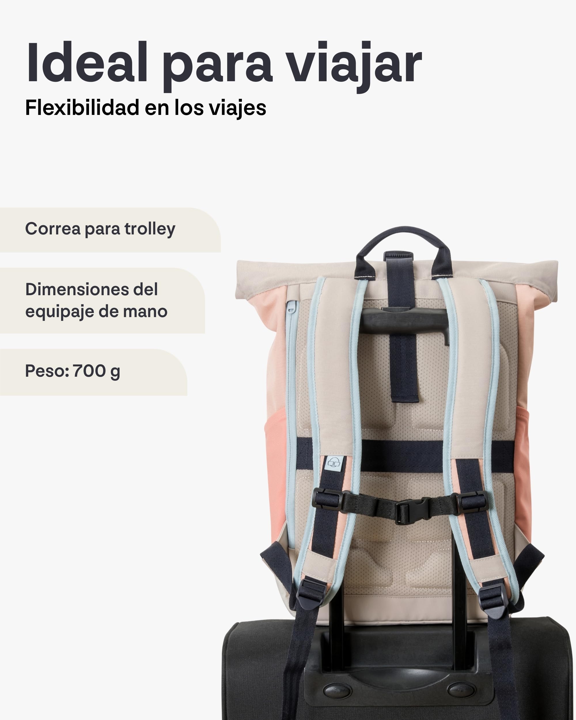 Johnny Urban Mochila Enrollable Mujer Beis Rosa - Allen Medium - Bolso para Viaje, Universidad, Trabajo - Compartimento para Portátil - Repelente al Agua