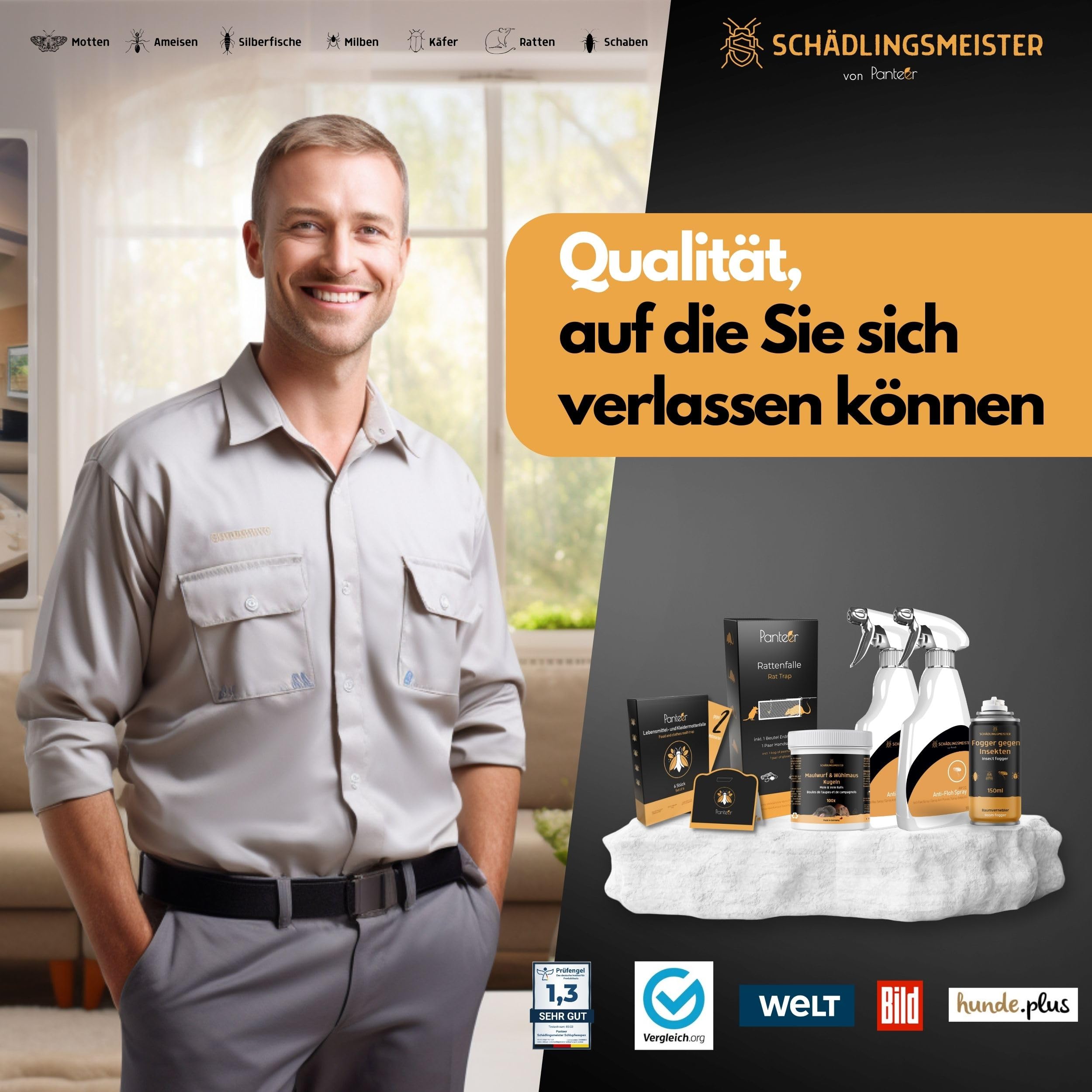 SCHÄDLINGSMEISTER ® Silberfische bekämpfen - 18 Stück - Zwei Fallen System - Silberfische Falle - 9 Fallen für die Laufwege und 9 patentierte Rückzugsfallen - Insektizidfrei - Silberfische Klebefalle