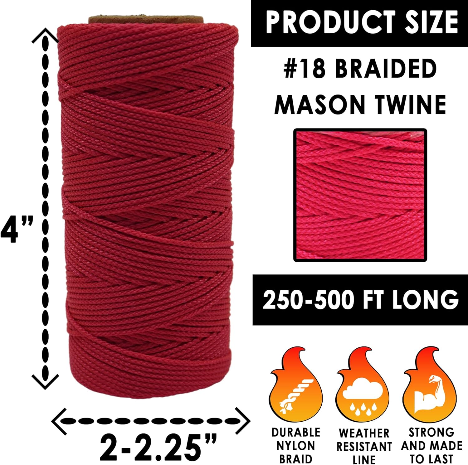 Nylon Mason Line #18 - Seine Twine for Brick Builder Construction - Level Plumb Guide Line - Neon Pink 500 Foot Spools 24 Pack Case