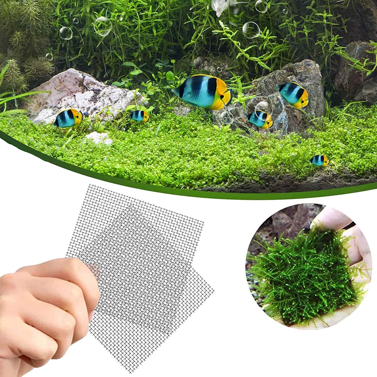 14 Pièces Mousse Plante Aquatique Décoration - 8 X 8 CM Accessoire Grillage Fin en Acier Inoxyable - Maille Fine Pour Aquarium