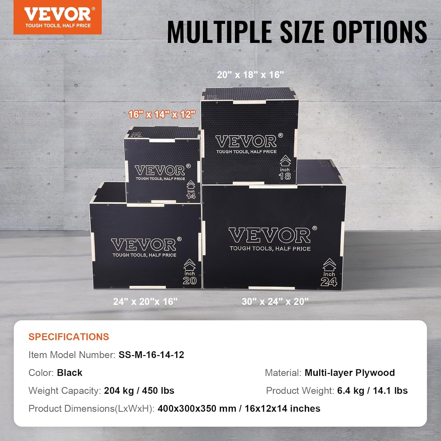 VEVOR 3 in 1 Plyometric Jump Box, 16/14/12 Inch Wooden Plyo Box, Platform & Jumping Agility Box, Anti-Slip Fitness Exercise Step Up Box for Home Gym Training, Conditioning Strength Training, Black - Image 7
