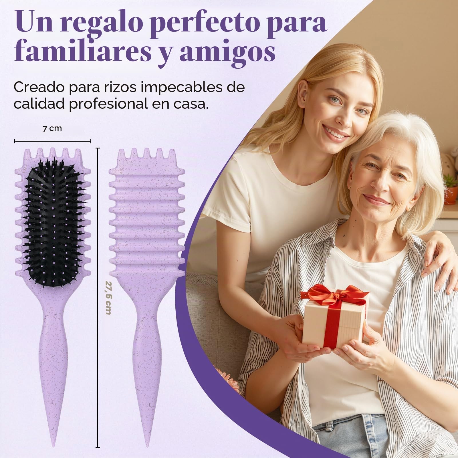 Peine pelo rizado definidos, cepillo antiestático para peinados con diseño de ventilación para cabello húmedo y seco, ideal para cabello rizado y para el cuidado del volumen (Morado)