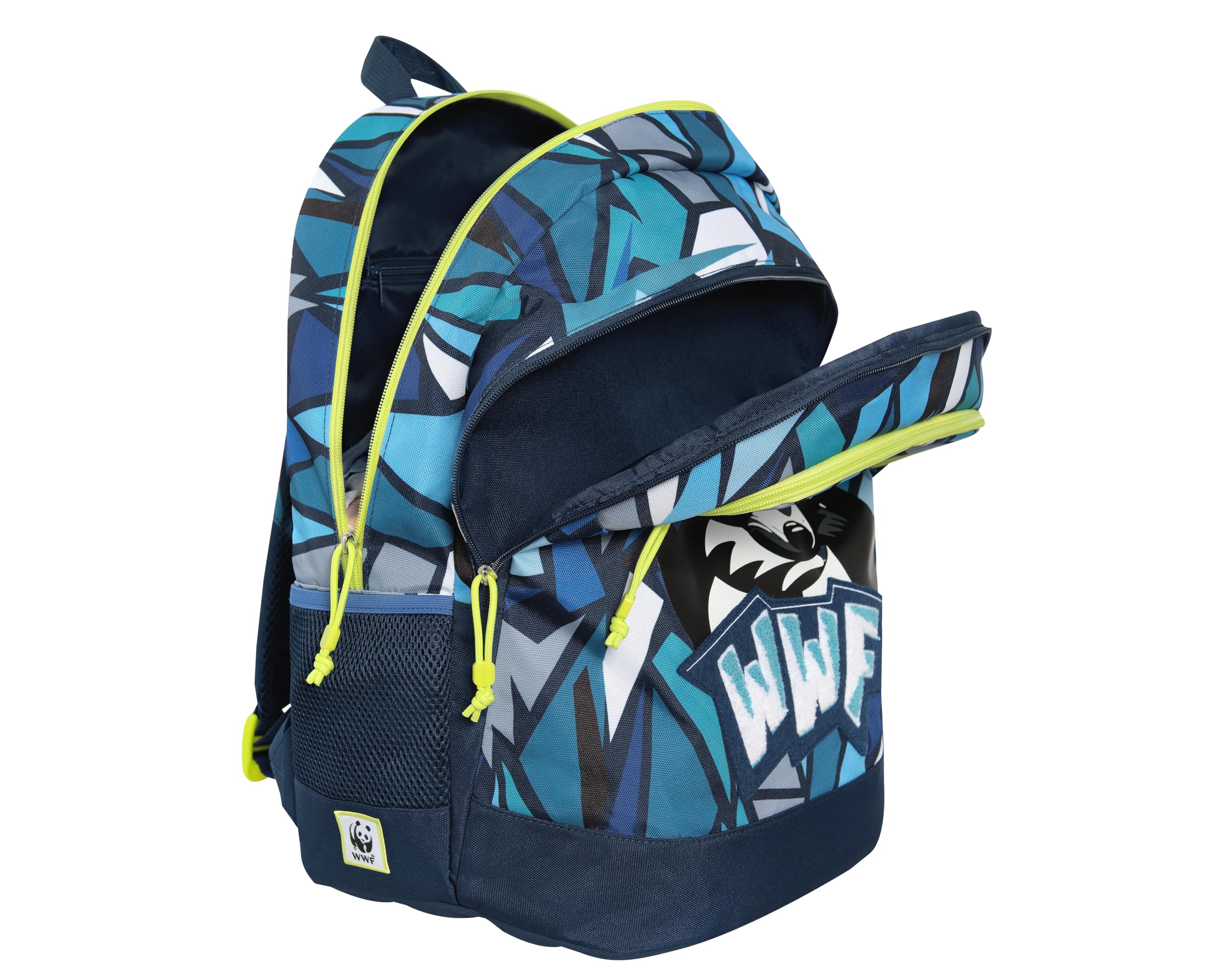WWF - Zaino Scuola per Bambini e Ragazzi, con 3 Ampi Scomparti Chiususi con Zip, Vano Porta PC, Tasca Frontale, Schienale Imbottito e Rinforzato, Spallacci Imbottiti e Regolabili, 31x42Hx19,5 cm, Blu