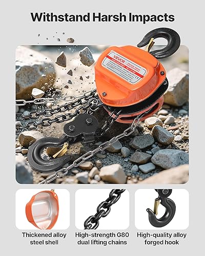 Miniatura 23 de VEVOR Polipasto de cadena manual, capacidad de 1/2 tonelada de 1100 libras, bloque de cadena manual con cadena galvanizada G80 mejorada, altura