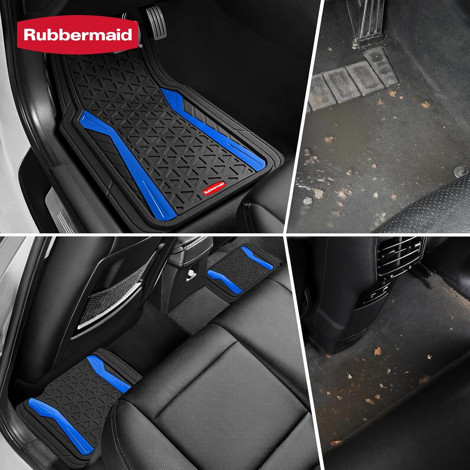 Rubbermaid Car Floor Mats Full Set, Premium Heavy Duty All-Weather Car Mats– Rugged Rubber with Brushed Aluminum Inserts, Universal Trim-to-Fit, Anti-Slip Backing for Cars, SUVs, Trucks & Vans - Blue - Image 5