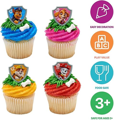 Miniatura 3 de DecoPac Paw Patrol Reporting para anillos de servicio, decoraciones de cupcakes con Chase, Marshall, Skye y Rubble - Paquete de 24