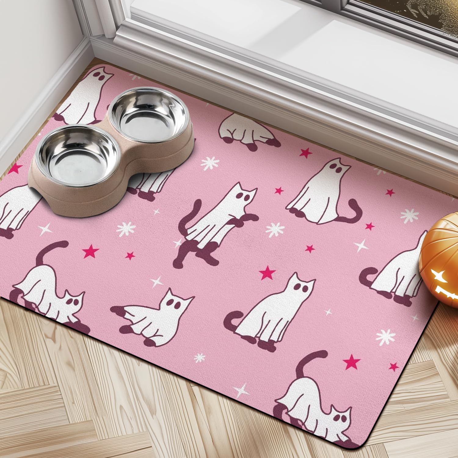 Halloween Dog Food Mats for Floors Pink, Absorbent Dog Bowl Mat for Food and Water, Quick Dry Pet Cat Food Mat Non-Slip Pet Supplies — image 1