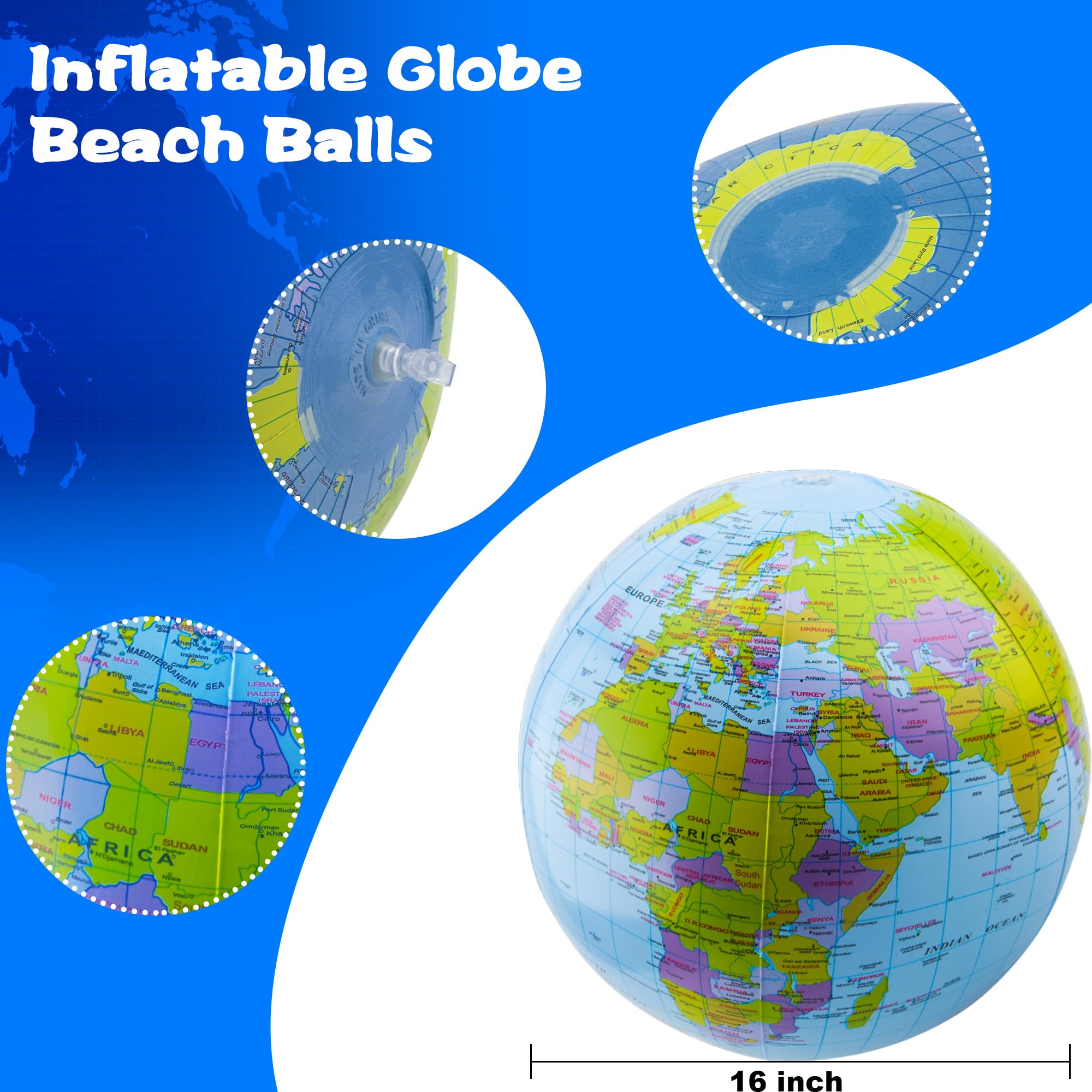 Restroma 32 Pack Large Inflatable Globe Bulk Blow up Globe Beach Ball Inflatable World Globe for Summer Pool Swimming Party Favors - Image 2
