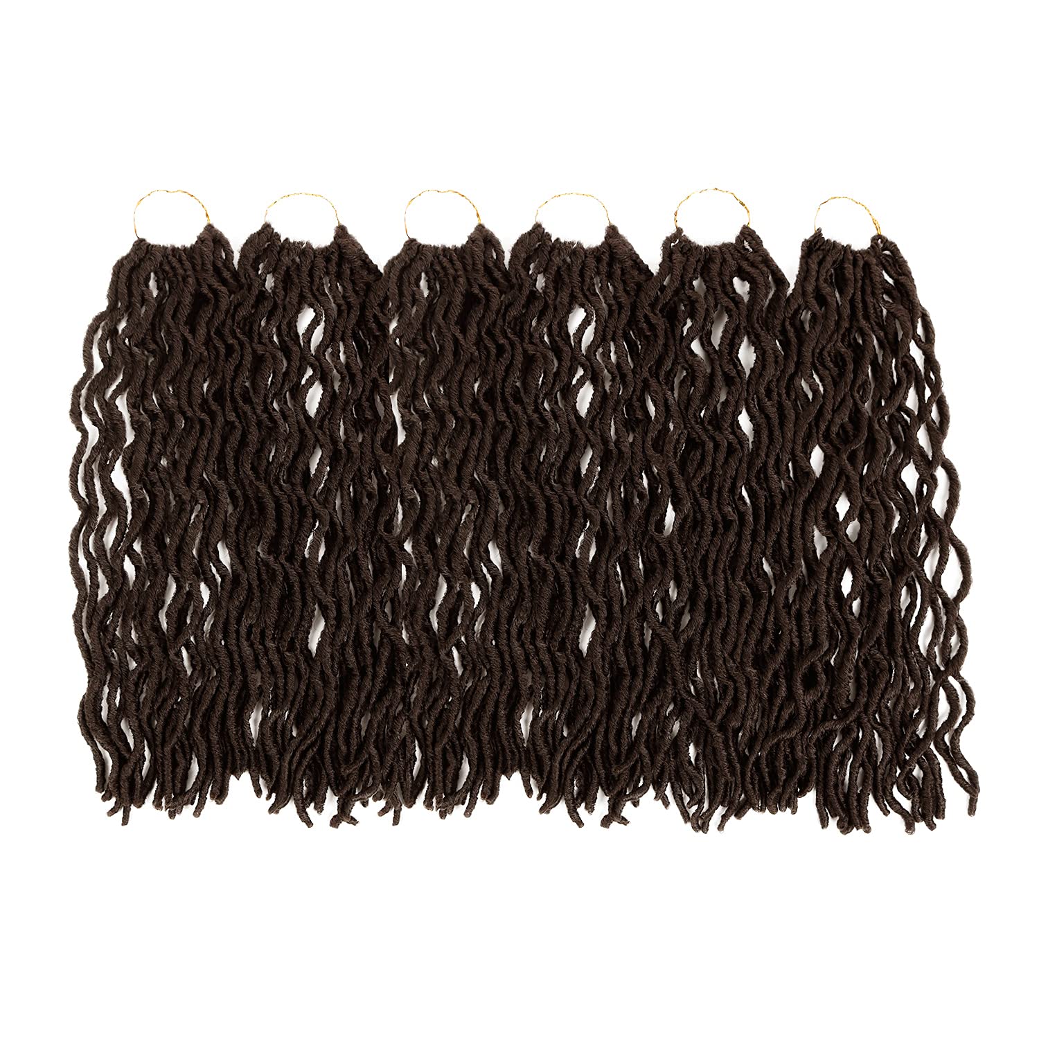AU-THEN-TIC Faux Locs Wavy Crochet Hair,18 Inch, 6 Pack, Pre-Looped Synthetic Extensions for Dreadlock and U-Loc Styles,(4-MediumDarkBrown)