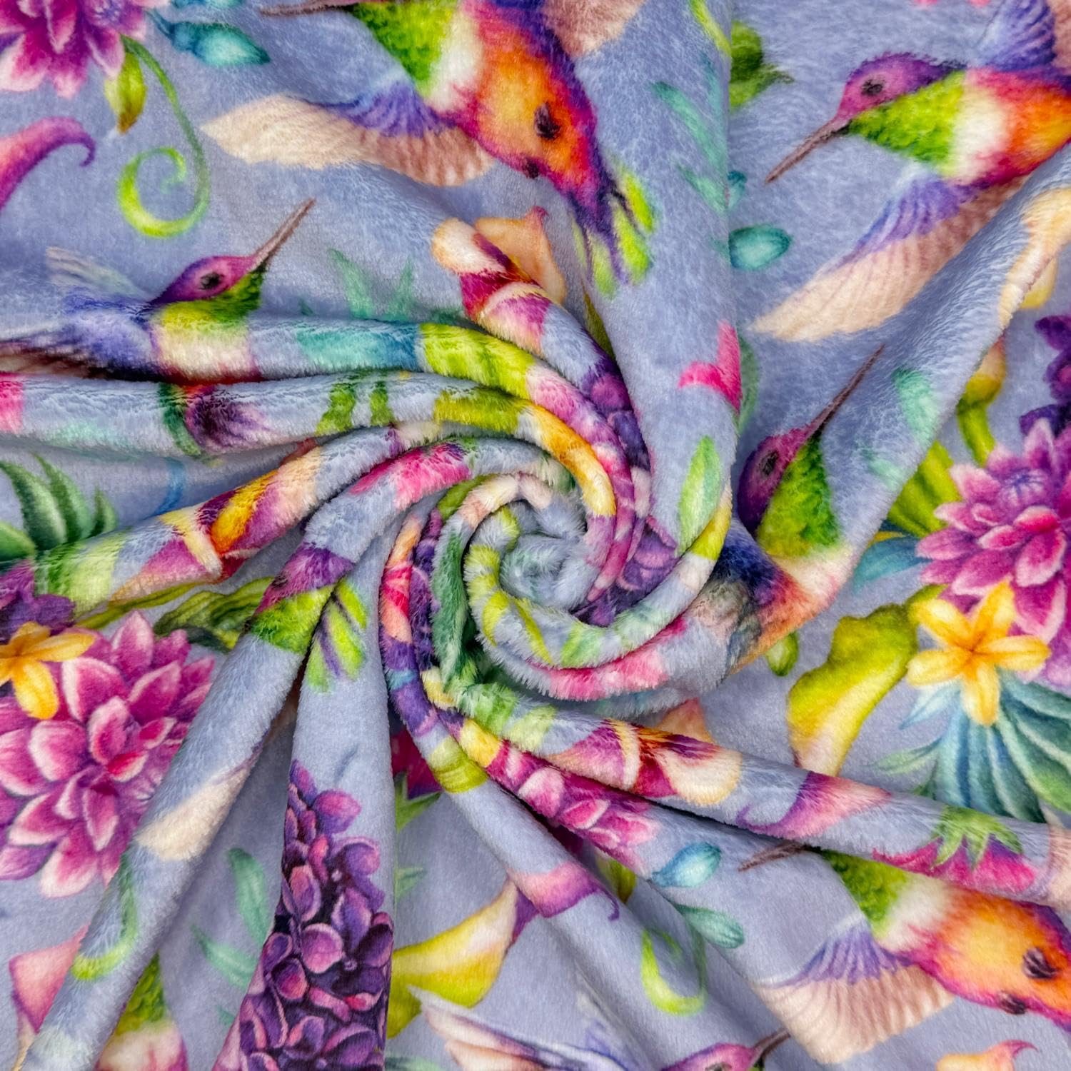 Crs Fur Fabrics Multi Super Soft Cuddle Fleece Fabric Material Hummingbirds 1Mtr