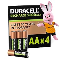Duracell Batterie Ricaricabili AA (confezione da 4), 2500 mAh NiMH, pre-caricate, le nostre batterie n.1 per lunga durata