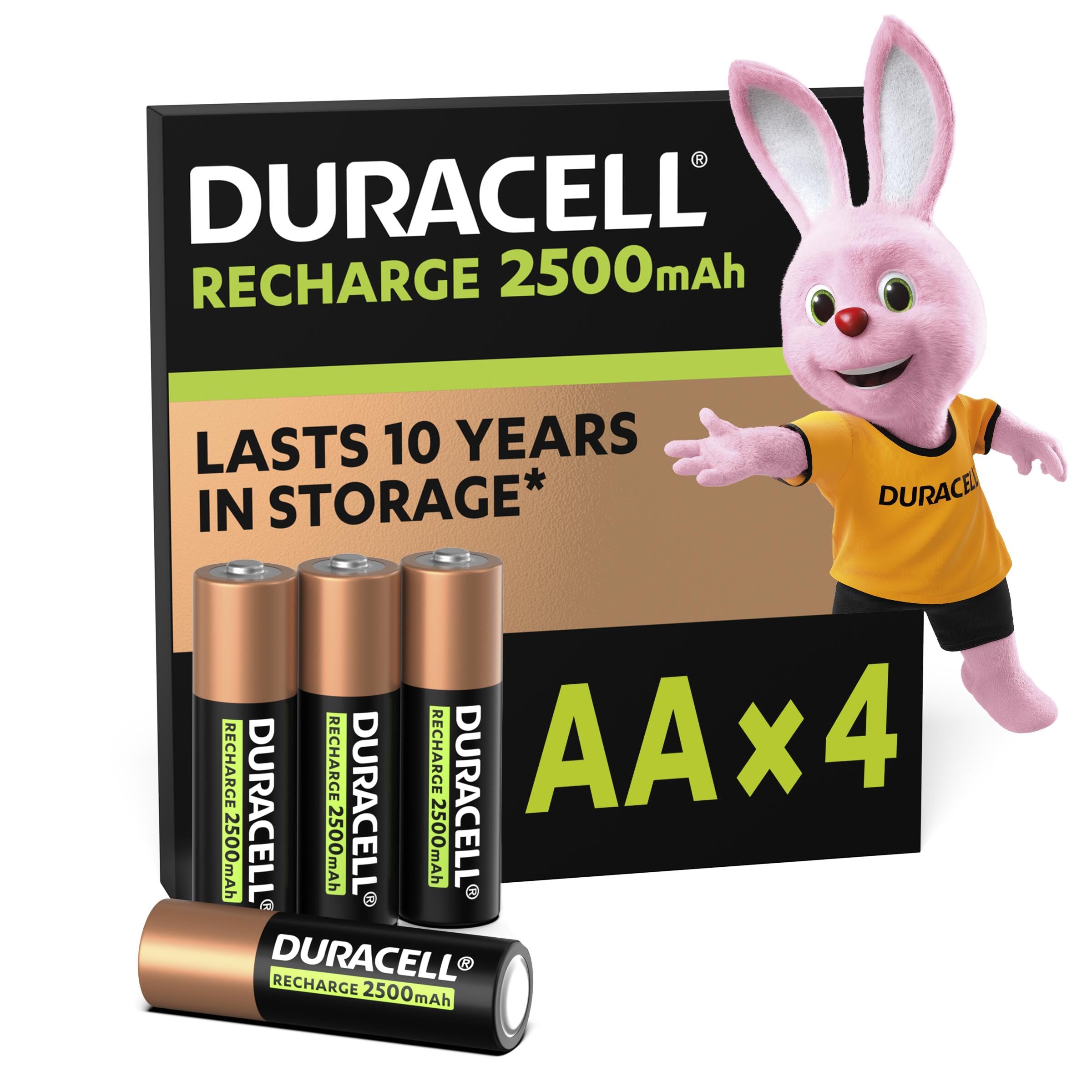 Duracell Rechargeable AA Batteries (Pack of 4), 2500 mAh NiMH, pre-charged, Our No.1 Longest Lasting Rechargeable BatteryDuracell Rechargeable AA Batteries (Pack of 4), 250…