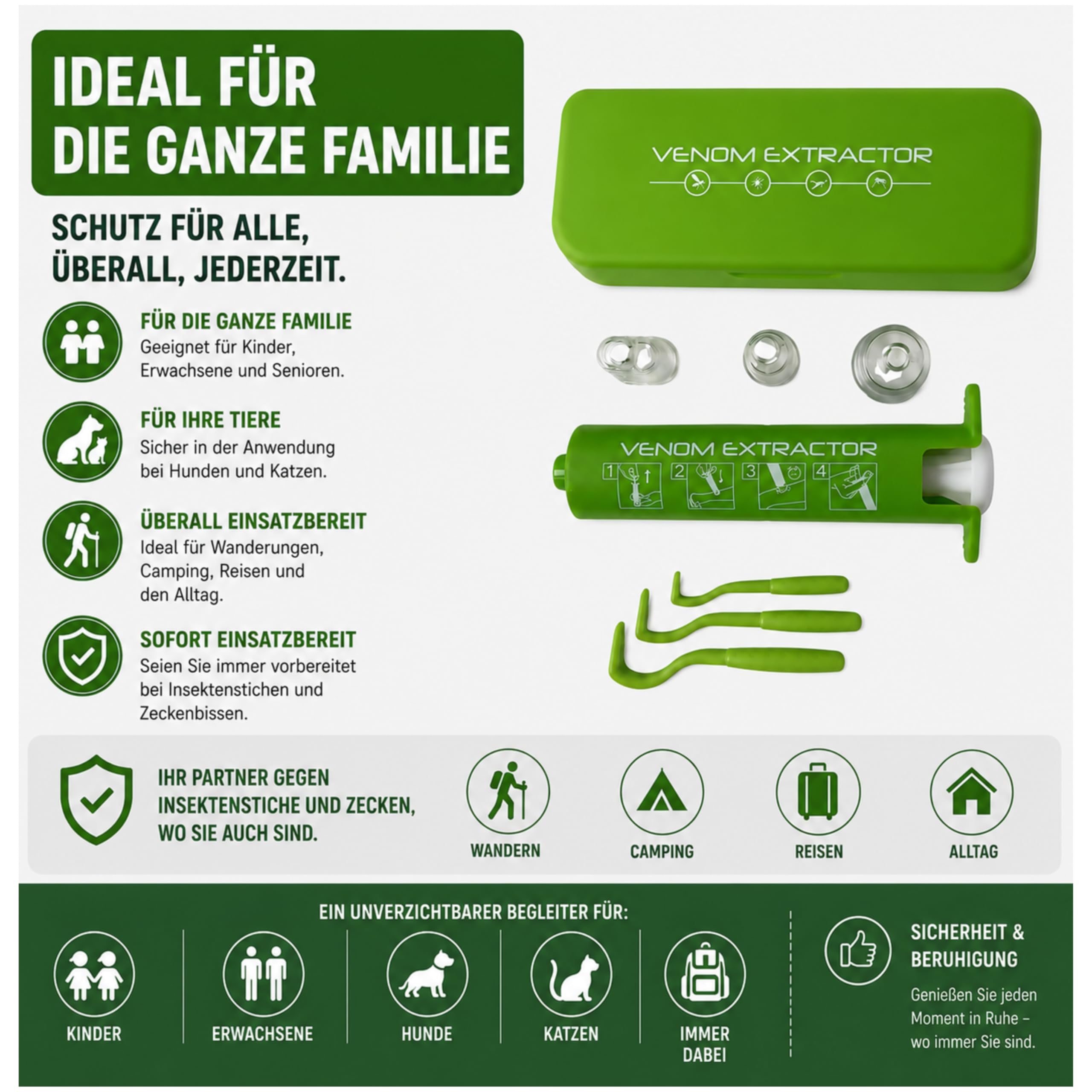 2-in-1 Kombi-Set: Giftsauger + 3 Zeckenhaken – das Komplettpaket zur Behandlung von Insektenstichen und Zeckenbissen, Insektenstichheiler