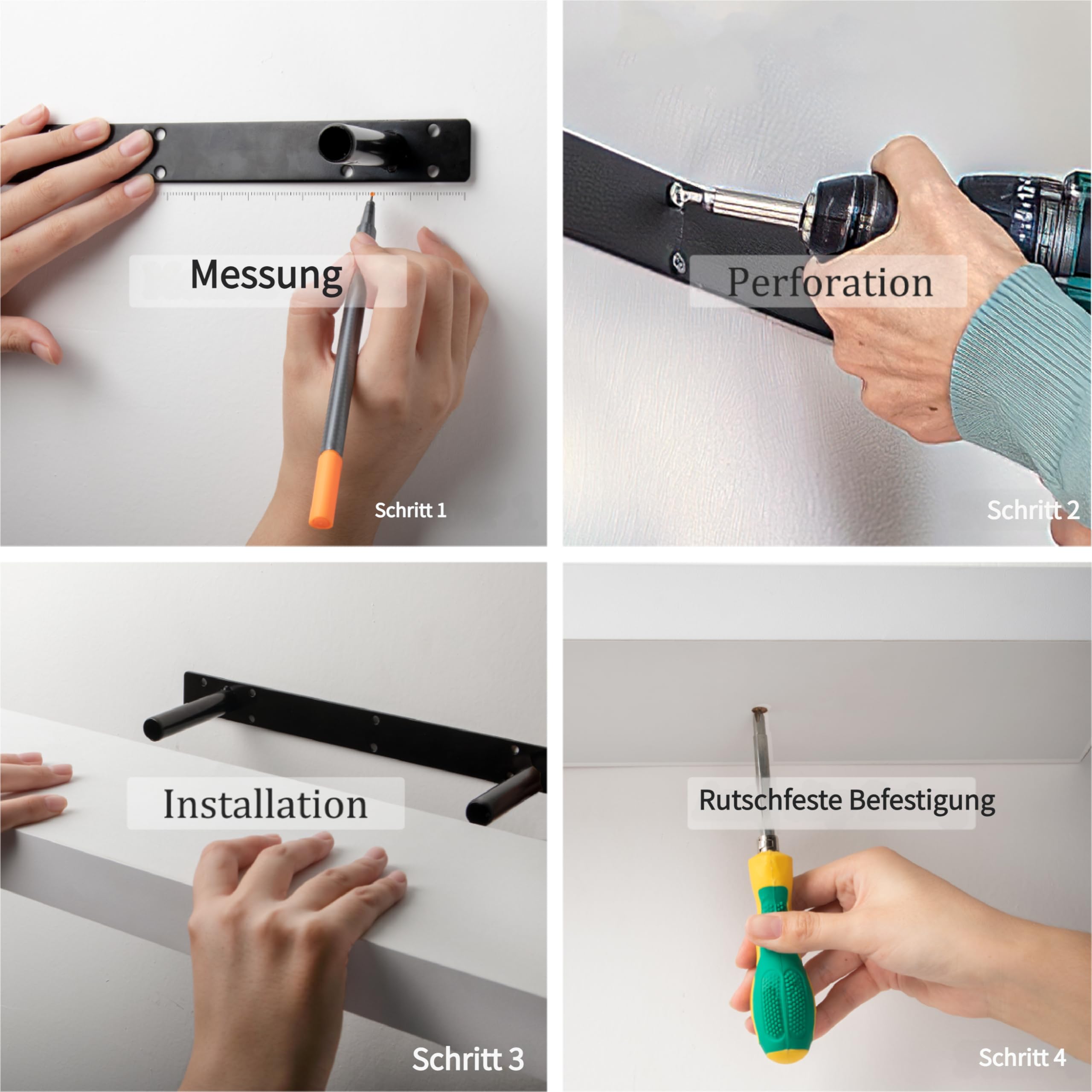 BAMEOS Estantes flotantes negros, 100 cm, de madera montados en la pared, con pinzas invisibles, juego de 2, decoración de pared para dormitorio, baño, salón y cocina