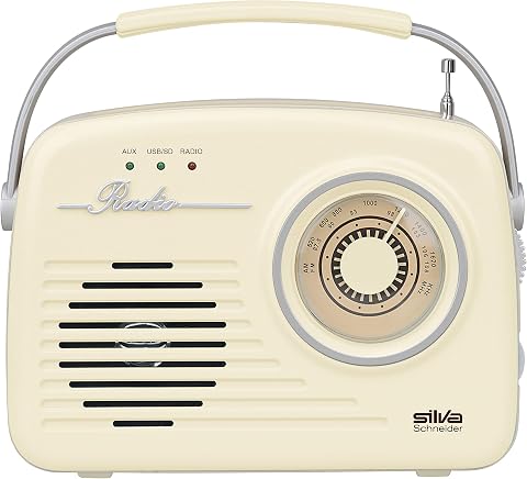 Silva-Schneider Mono 1965 Radio con asa, funciona con pilas o conectándola a la red, color beige