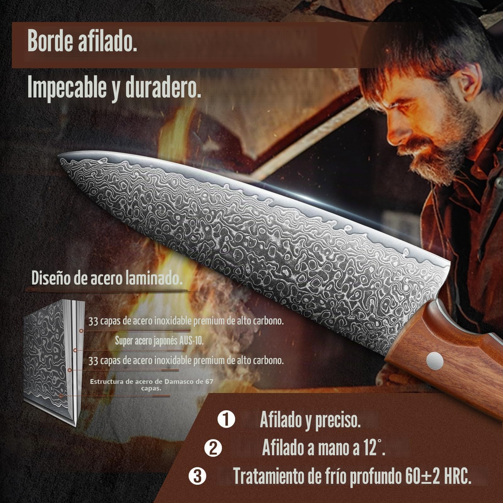 DRAGON RIOT Set de 2 Cuchillos de Cocina Japoneses | DRAGON RIOT Juego de 2 Cuchillos de Chef Damasco 67 Capas, Con Cuchillo para Verduras, Con Mango Ergonómico