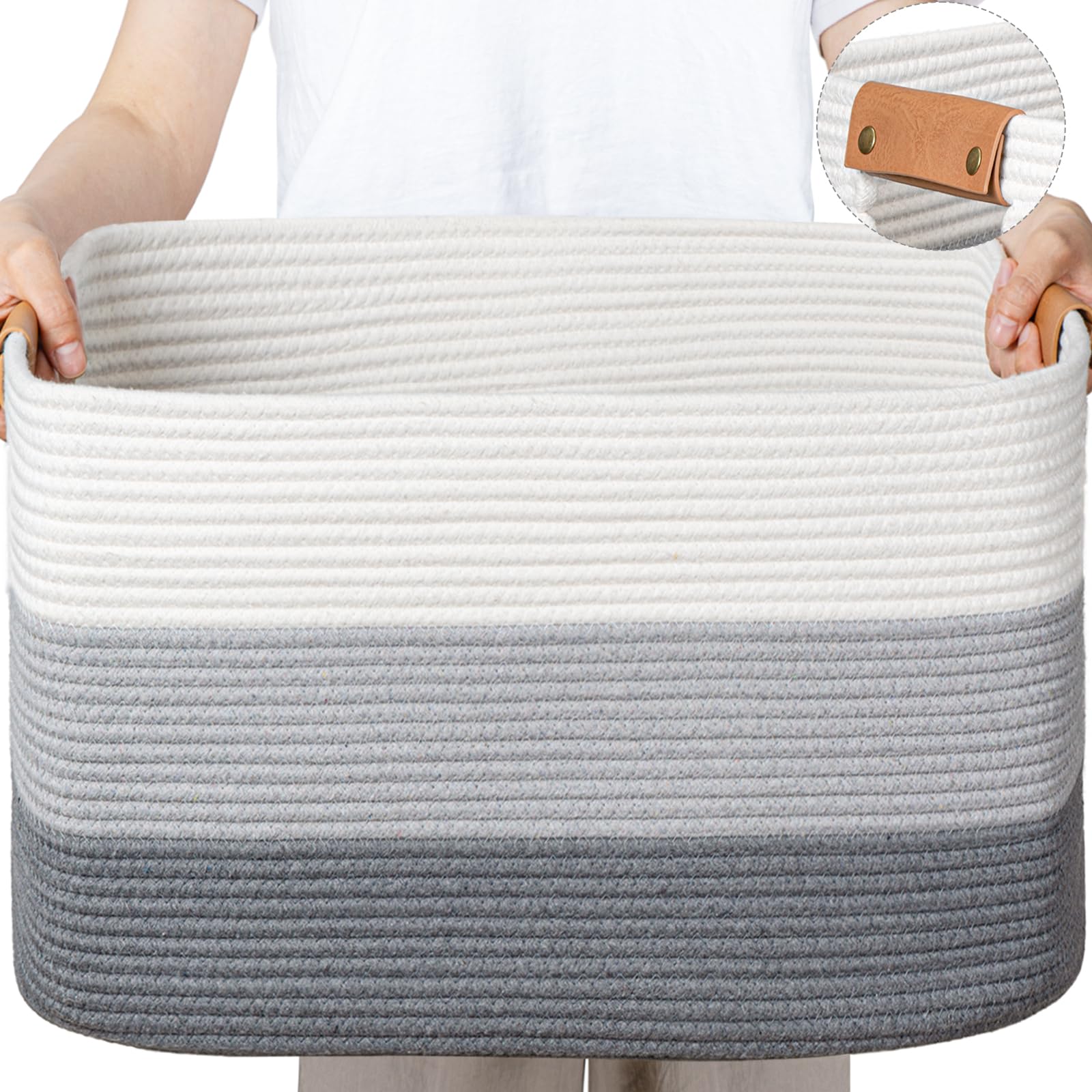 danpinera Large Woven Basket 25’’*16’’*16’’ 108L Woven Baskets for storage Baby Laundry Hamper, Cotton Rope Boho Decorative Storage Basket for Living Room, Nursery, Clothes, Pillows Gradient Grey