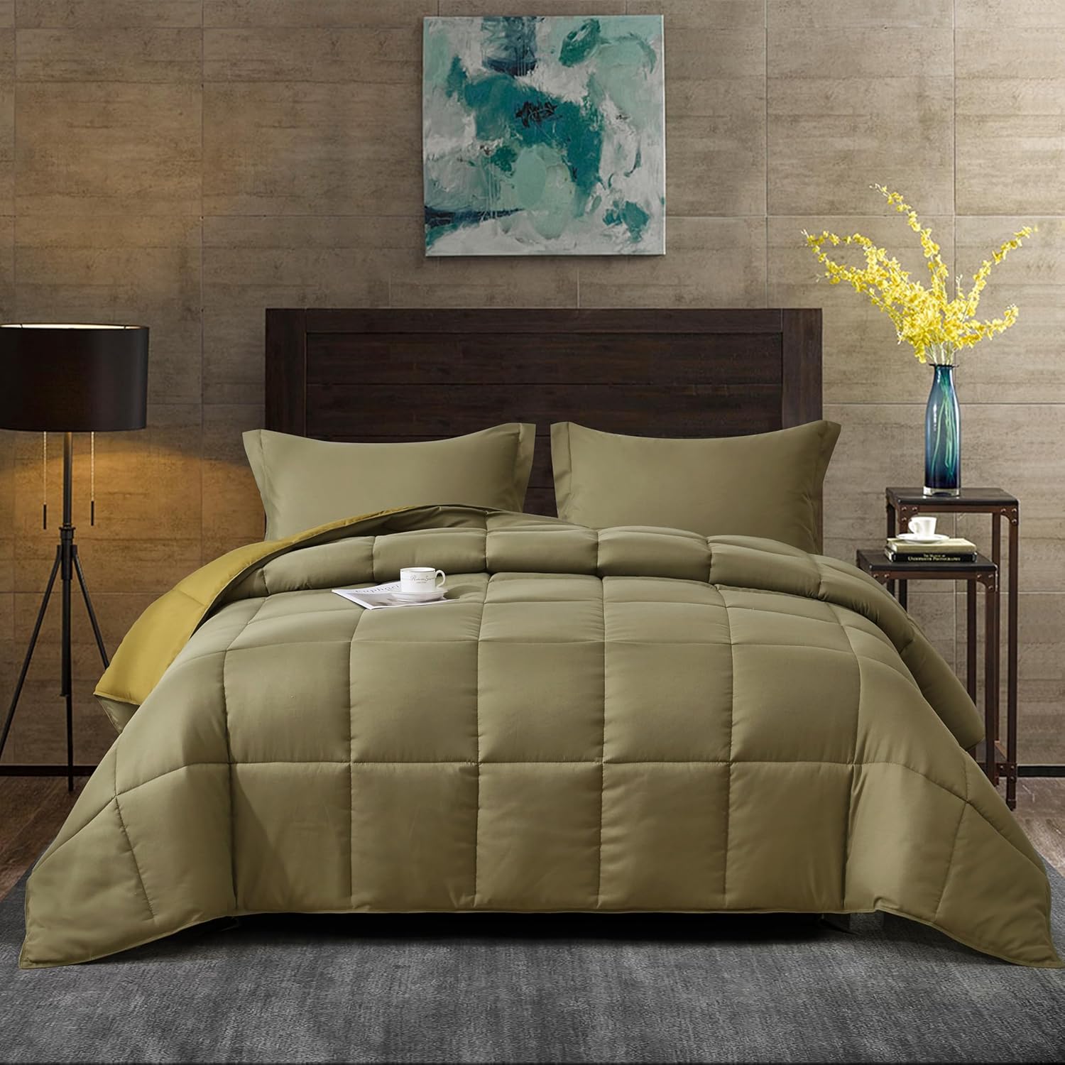 HIG 3pc Dark Olive Comforter Set