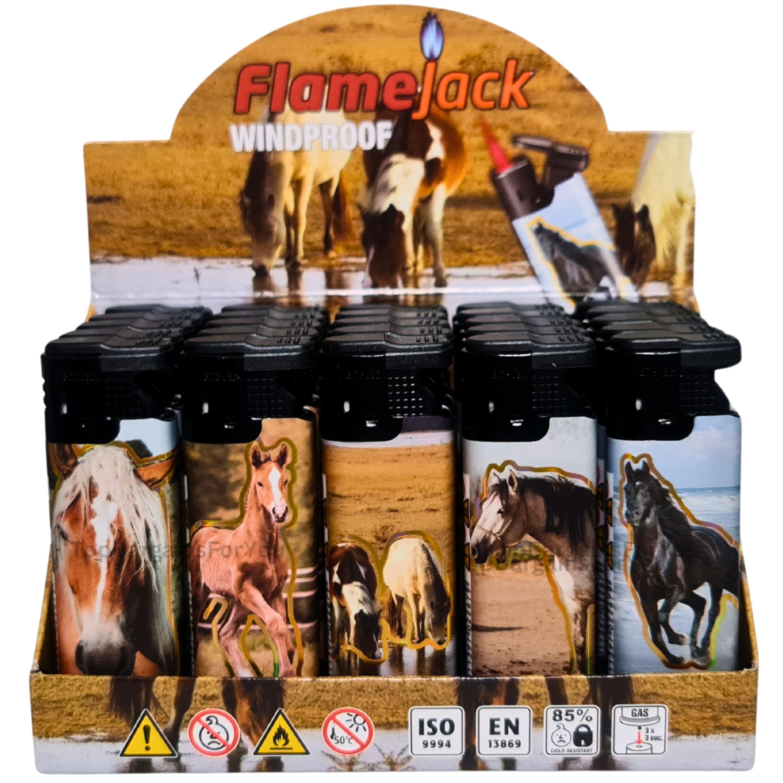 Zactly - 5 x FlameJack Colourful Windproof Dustproof Jet Lighters Really Powerful – LIMITED EDITION (Strong Horses Animal)
