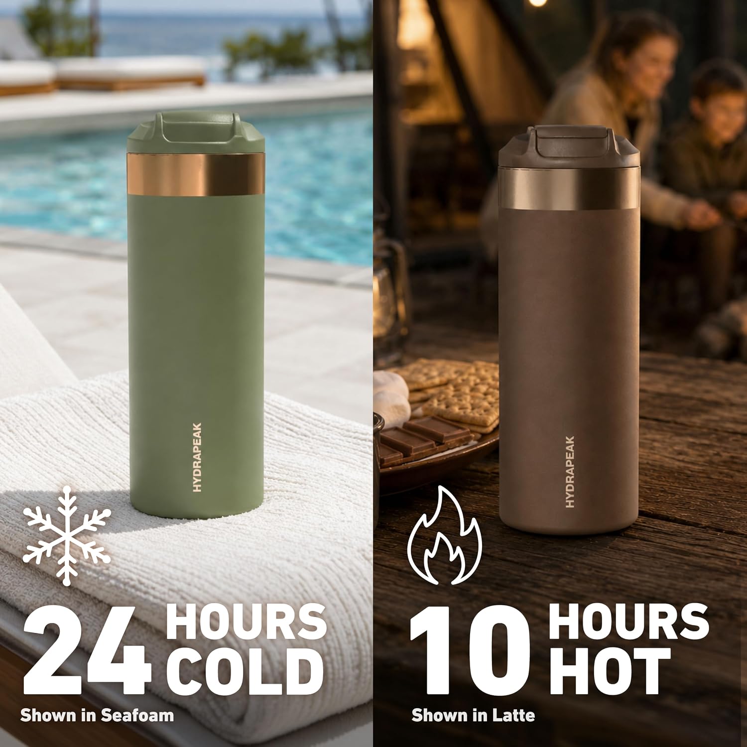 Hydrapeak 16oz Traveler Insulated Coffee Mug and Water Bottle, Flip-Top & Travel Ready Lid, Stainless Steel (Espresso)