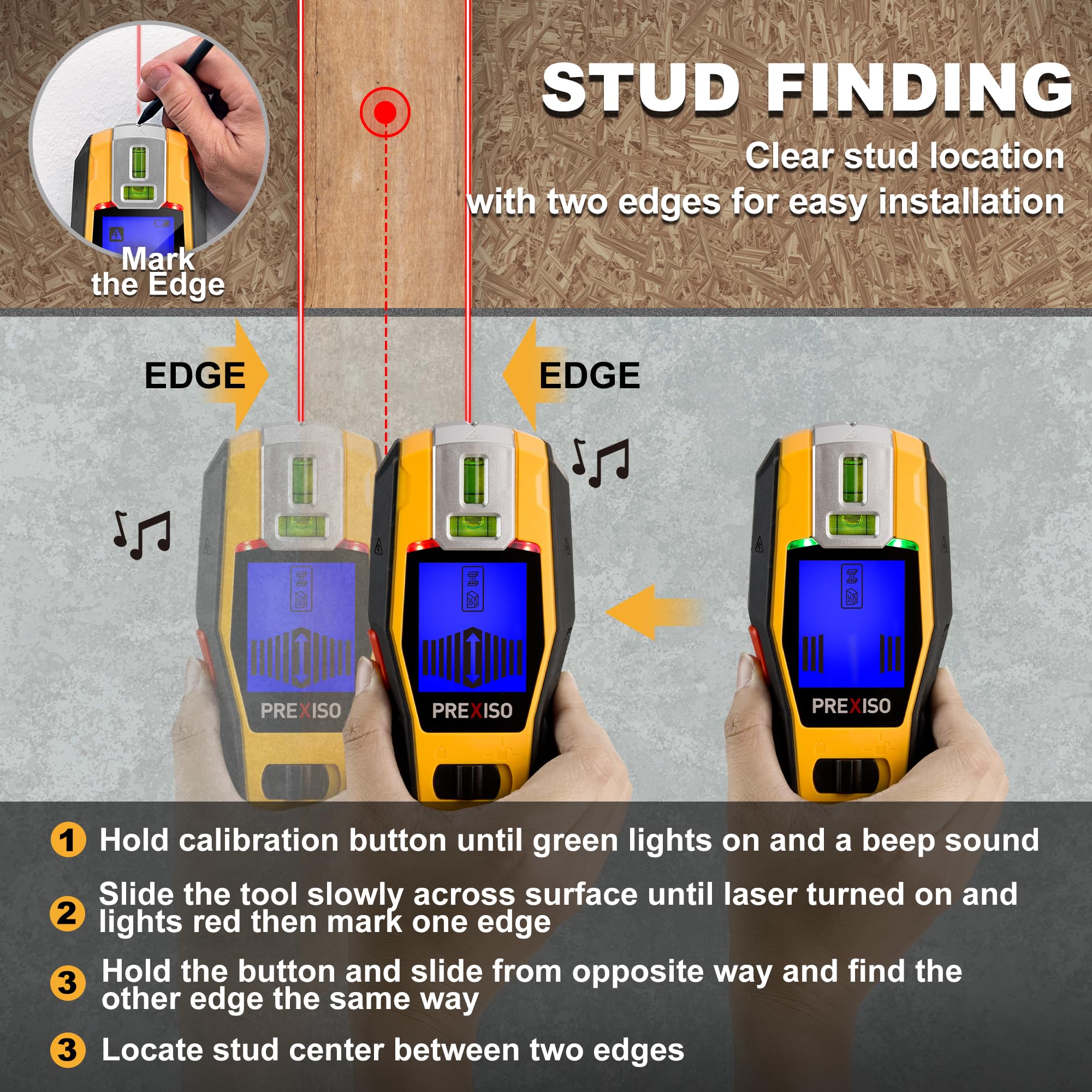 Prexiso 2-in-1 Stud Finder & Laser Level -6