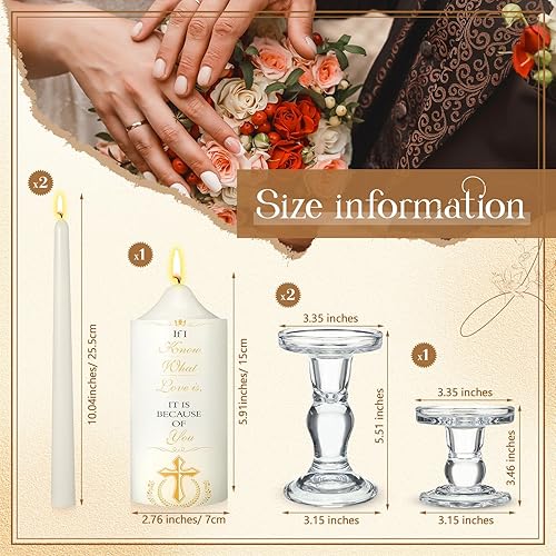 Miniatura 2 de MTLEE Juego de 3 velas Unity con portavelas para boda, incluye 1 pilar y 2 velas cónicas para ceremonia, accesorios de boda, bautismo, iglesia
