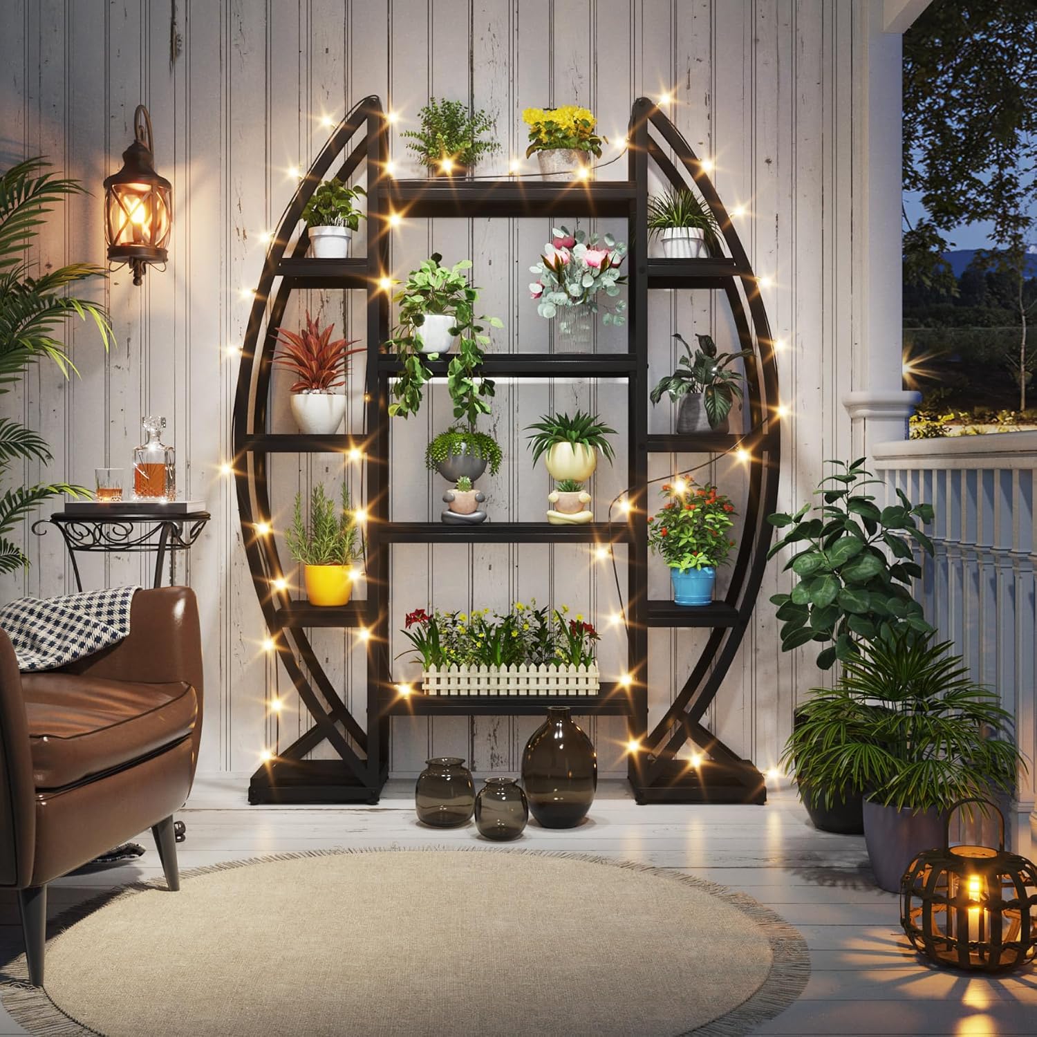 Tribesigns Curved Plant Stand Indoor, 8 Tiered Large Metal Plant Shelf, 69" Tall Industrial Flower Pot Stand Display Rack for Indoor Living Room, Balcony, Patio (Black)