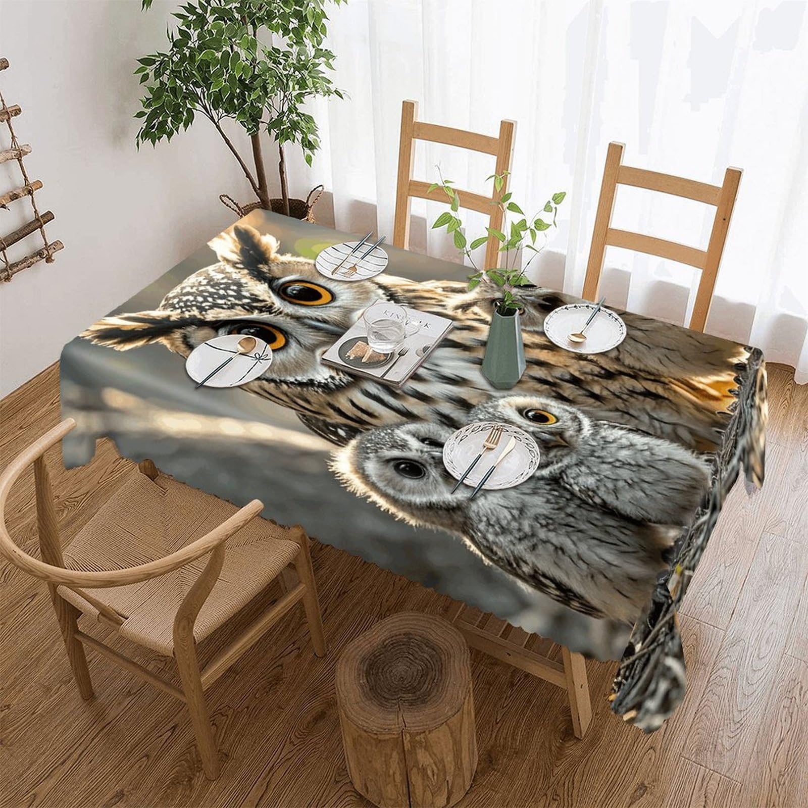 LZQPOEAS Owl Birds Tablecloth Rectangle Table Cloth Decorative Fabric Table Cover Waterproof Seasonal Table Cover Wrinkle Resistant Washable Table Cloth for Party Picnic Dinner Decor 60"x120"
