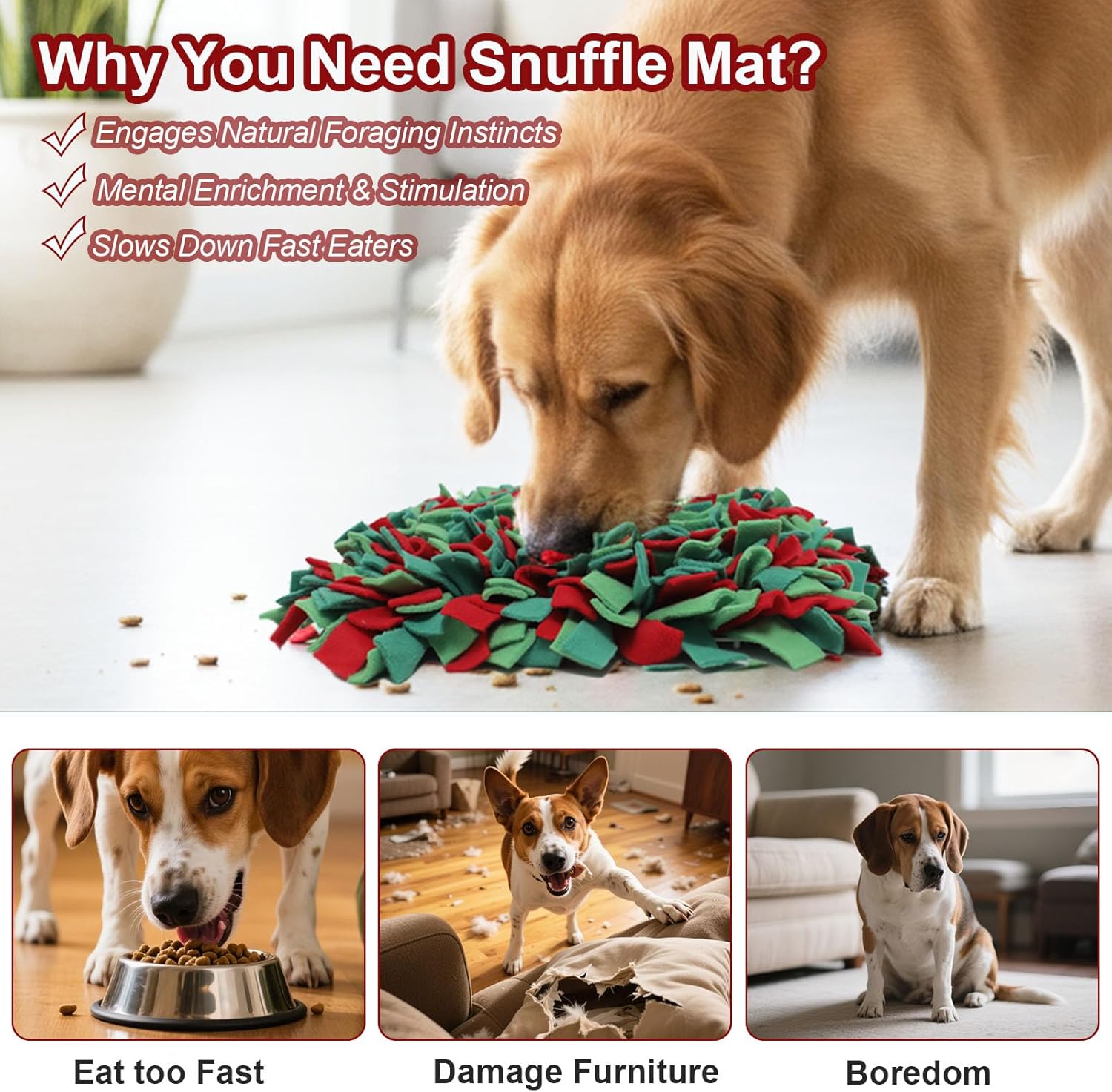 Ablechien Snuffle Mat for Dogs - Christmas Dog Toys, Sniff Mats for Dogs - Nosework Training Mats for Foraging Instinct, Enrichment Toys for Small/Medium/Large Pets