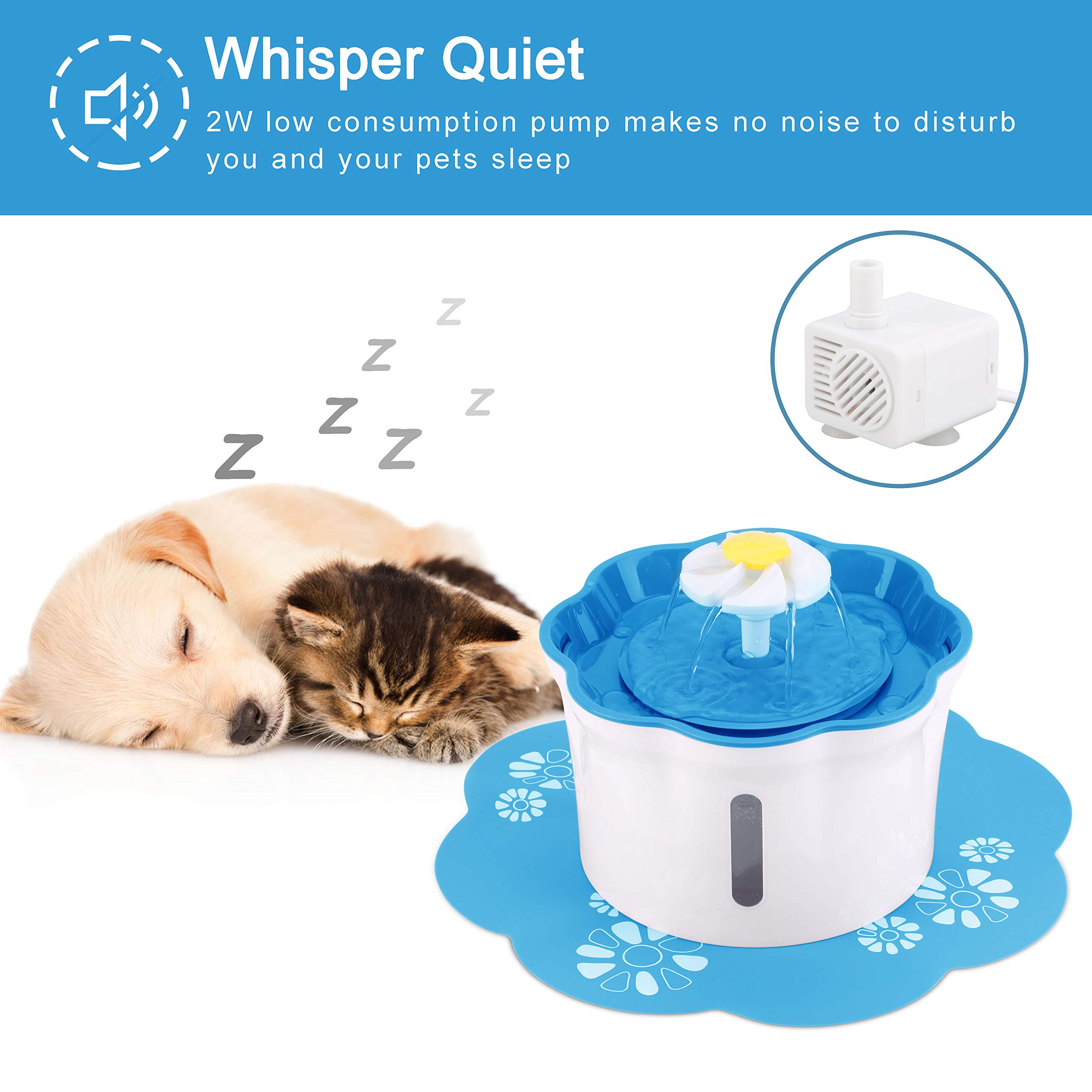 Fuente de agua for gatos, fuente de agua for mascotas de 2,6 l/88 oz, fuente de agua potable automática súper silenciosa for gatos con 2 filtros de repuesto, cuenco de agua dulce higiénico saludable f
