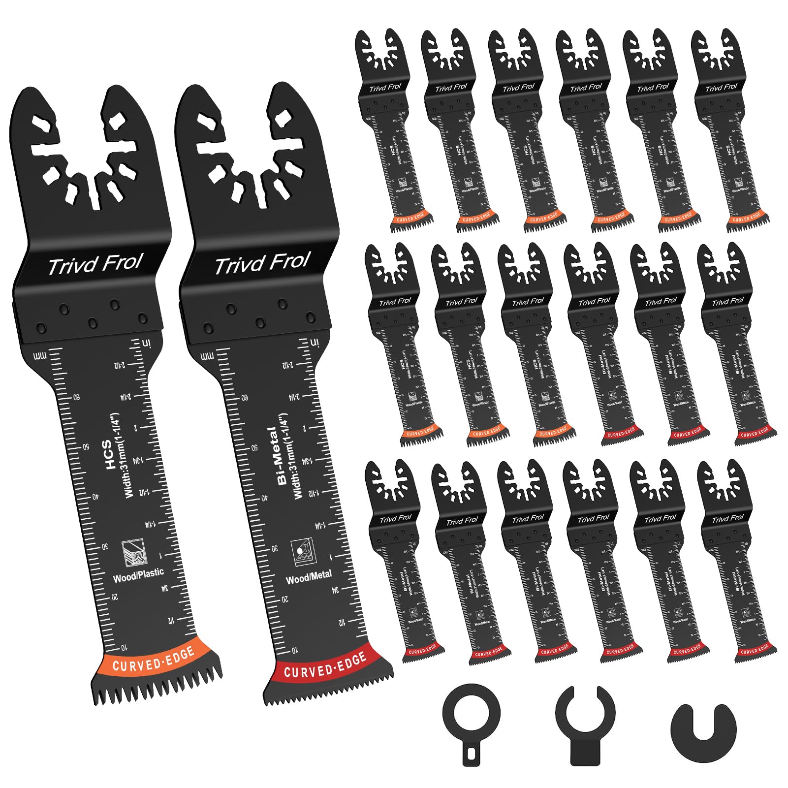 20 PCS Extra Long Oscillating Saw Blades, Curved Edge Bi-Metal and Japanese Teeth Multitool Blades Precise Cut for Wood Plastic Nails Metal, Multi Tool Blades Kits Fit Dewalt Milwaukee Bosch 70MM