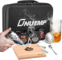 Vista 1 de ONUEMP Kit de ahumador de cóctel con antorcha, kit de ahumador antiguo con chips de madera de 5 sabores, infusor de bebidas, parte superior de humo