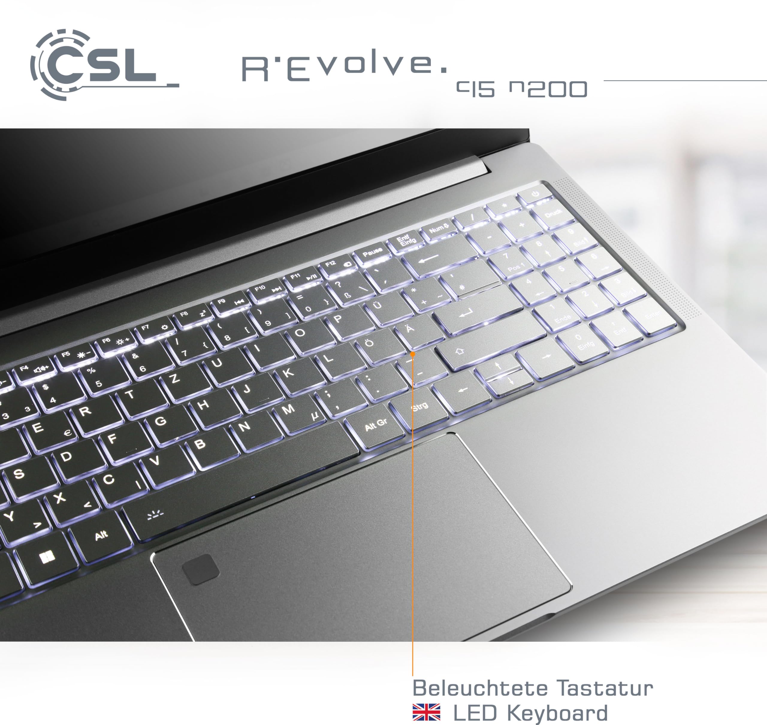 Notebook CSL R'Evolve C15 v3 Windows 11 Home - Ultra-Slim Laptop, 15,6 Zoll Display FHD 1920x1080 IPS, Intel N200 CPU 4x3700 MHz Turbotakt, 500 GB M.2 SSD, 16 GB DDR4-RAM, USB 3.2, BT 5.1, AC WLAN
