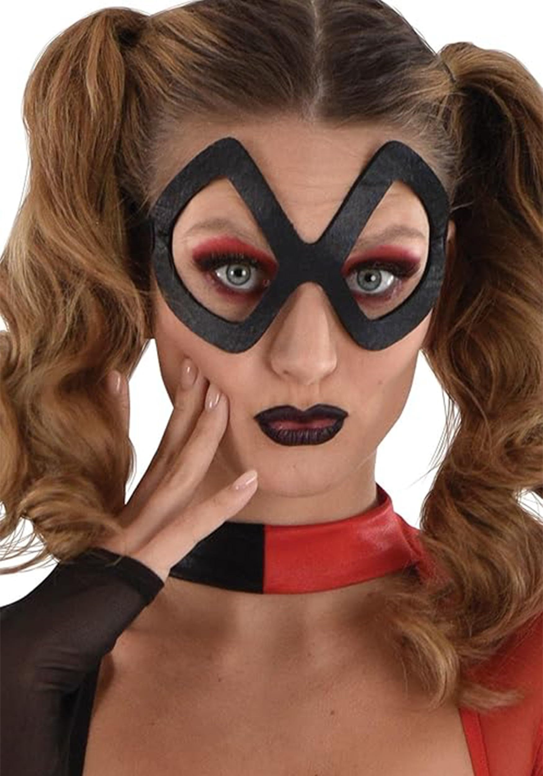 Costume DC Harley Quinn pour femme | Combinaison de super-héros méchant avec ceinture et masque pour les yeux pour Halloween, fêtes à thème