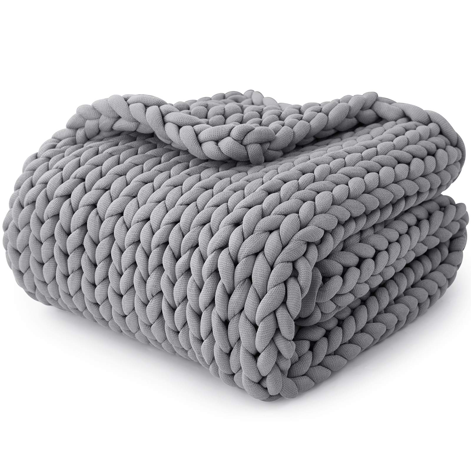 YnM Knitted Weighted Blanket, Hand Made Chunky Knit Weighted Throw Blanket for Sleep, Stress or Home Décor (French Silver,...