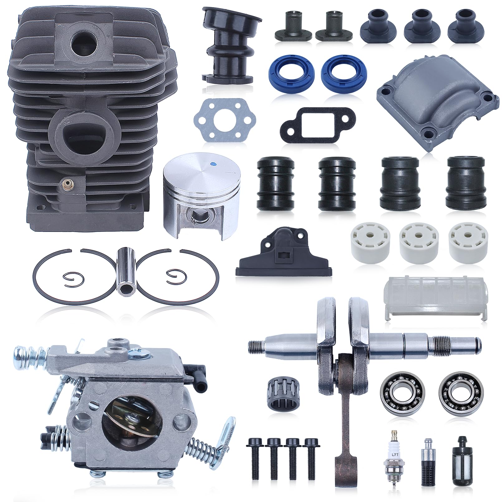 Motor Cilindro Pistón Carby Buffer Set Kit, para Stihl 023 025 Ms230 Ms250 Motosierra, 11230201209, 1123 020 1209, 11230300408, 1123 030 0408, 11231400608, 1123 140 0608