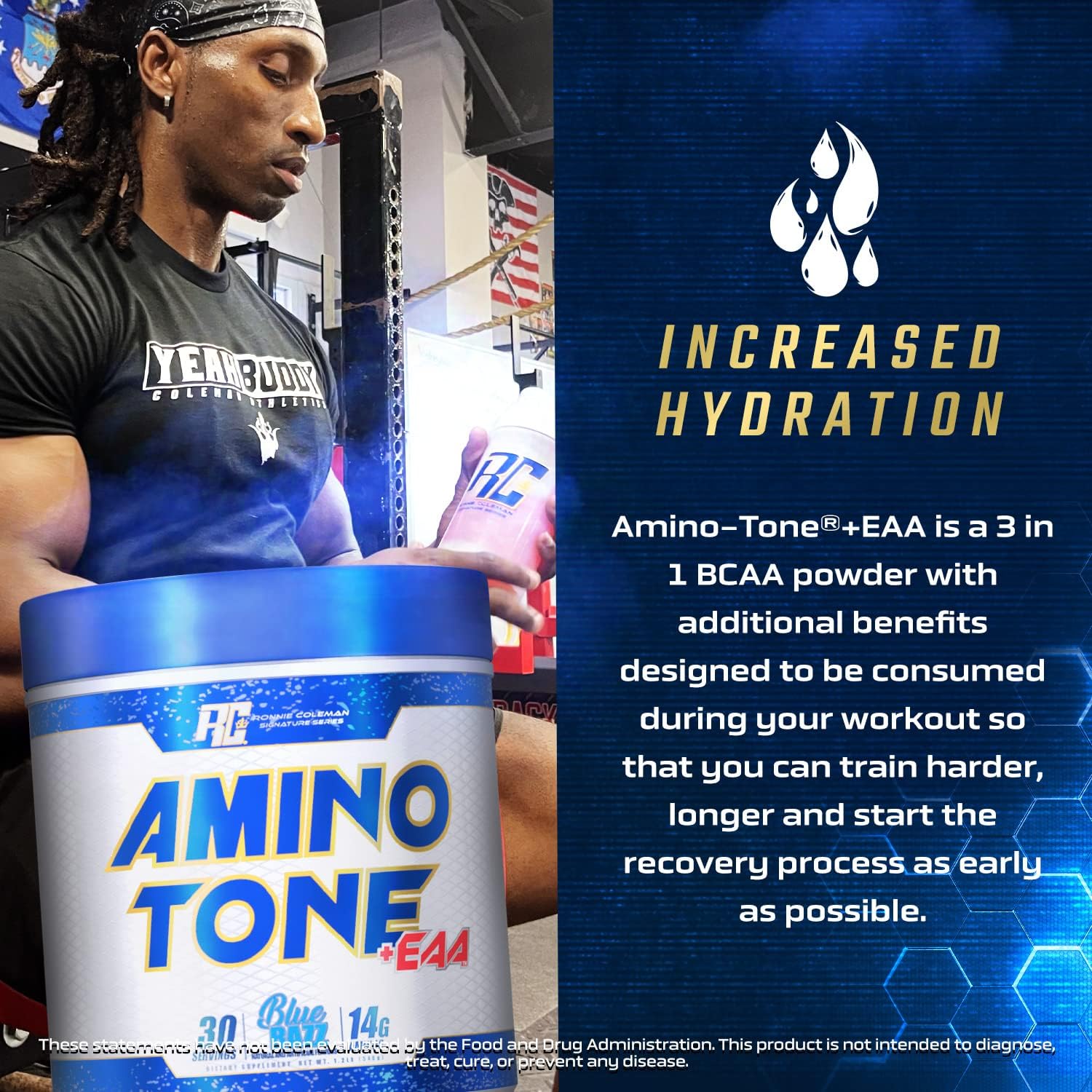 Ronnie Coleman Signature Series Amino-Tone EAAs Amino Acids Powder with BCAAs, Hydration Essential Amino Acids Post Workout Muscle Recovery, Lemonade, 30 Servings