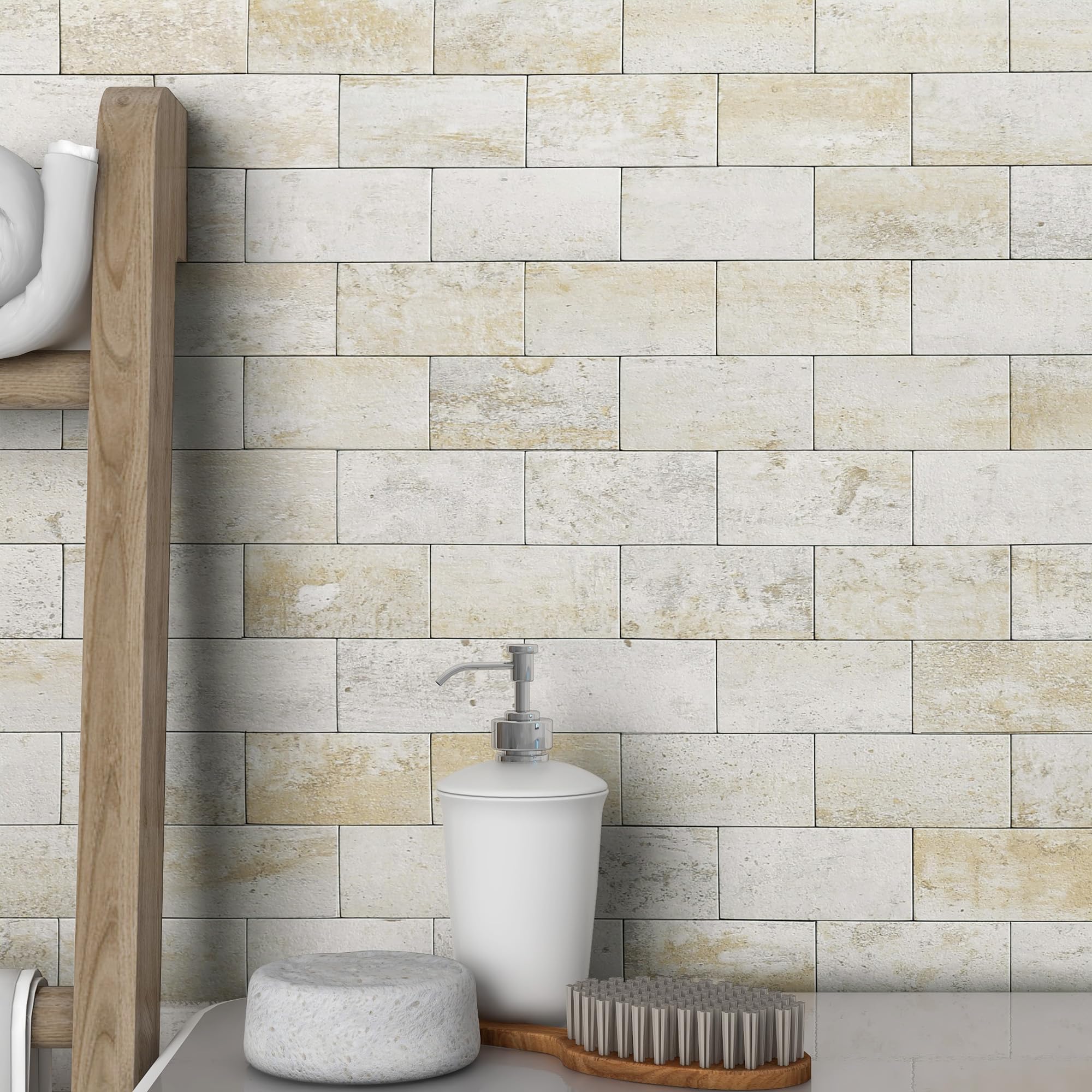 3D Self Adhesive Wall Tiles Kitchen Mosaic Tile Stickers Travertine Stone Effect Bathroom Waterproof Peel and Stick(Blue Yellow Rust,10sheets)