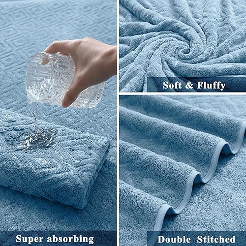 Miniatura 4 de CHINO 2 toallas de mano azules, 700 GSM, 16 x 31 pulgadas con patrón de diamante, suave, altamente absorbente, toalla de mano de microfibra de