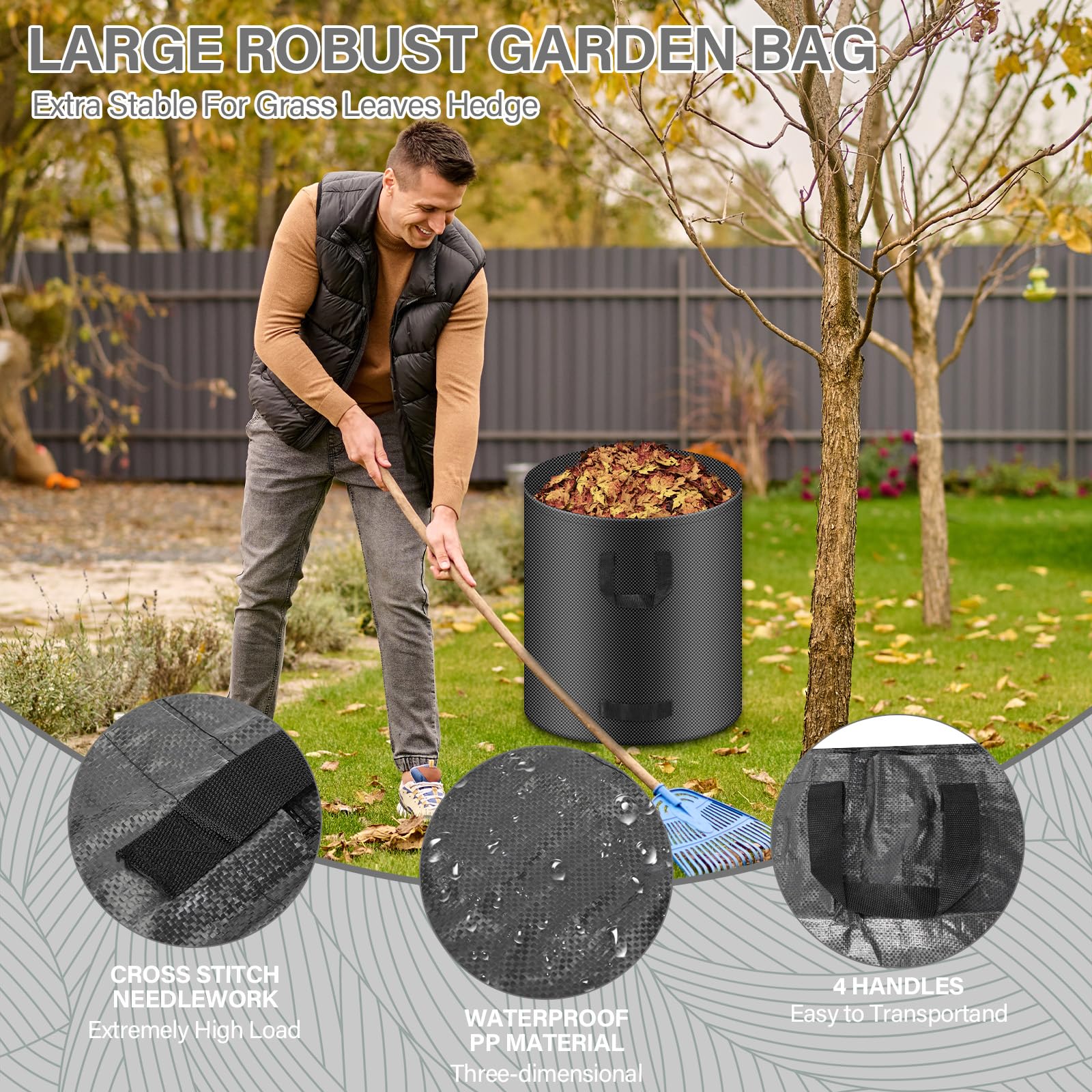 Sacchi Per Rifiuti Da Giardino 272L - 4 Pezzi Impermeabili E Anti-Strappo | Per Foglie, Erba, Rami - Foto 8