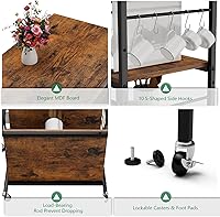 Vista 8 de ETELI Estante para panaderos con toma de corriente, carrito de microondas con estación de café de almacenamiento, carrito de mesa con ruedas