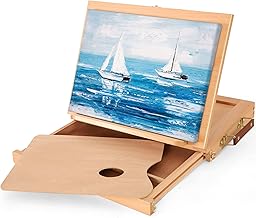 VISWIN 10"W x 13"L Tabletop Easel with Drawer and Palette, Adjustable Table Sketch Box, Solid Beech Wood Painting Box for Beginners, Students, Accommodates Canvases, Panels or Books
