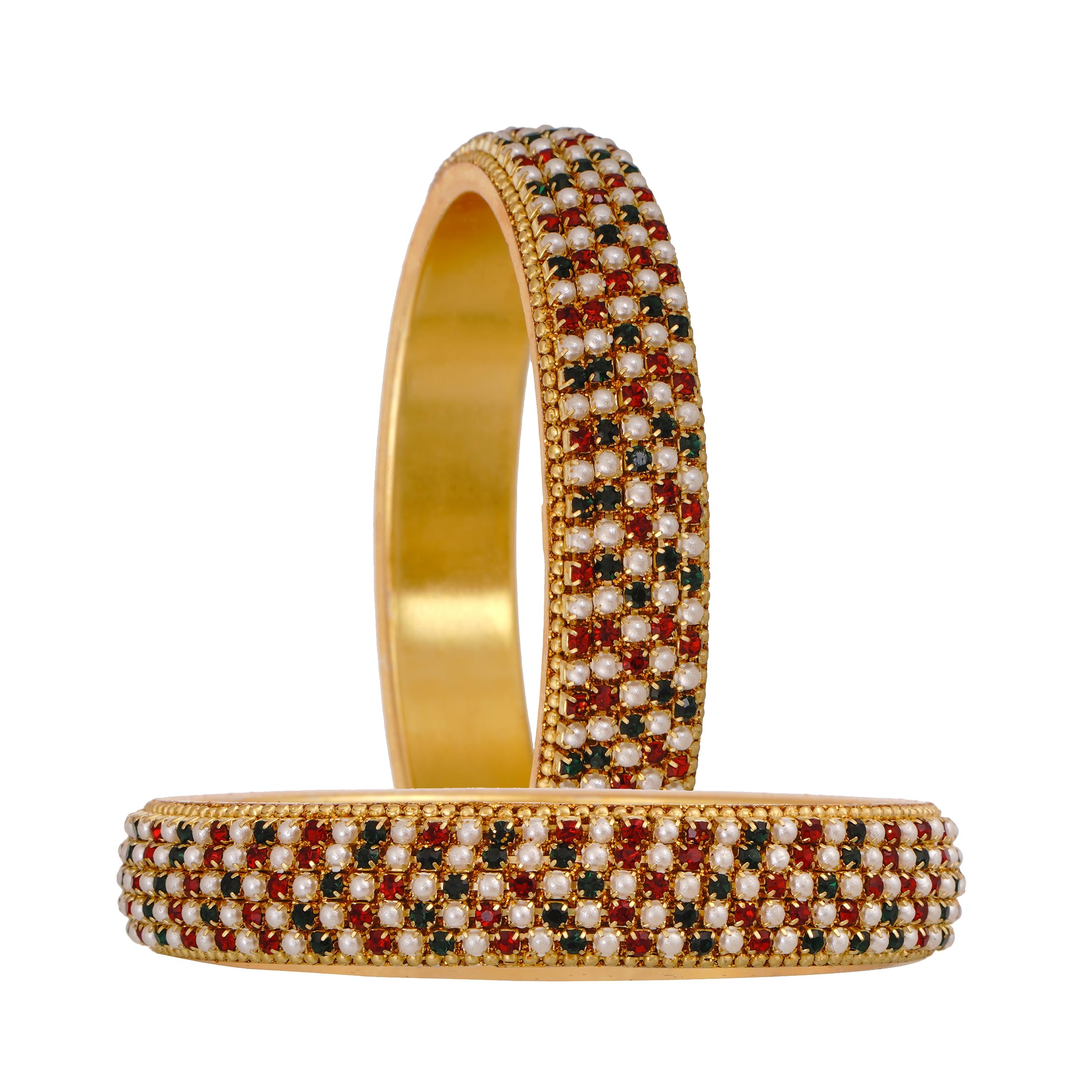 Traditional Gold Plated Pearl and Stone Bangles Set Of 2-picture-17