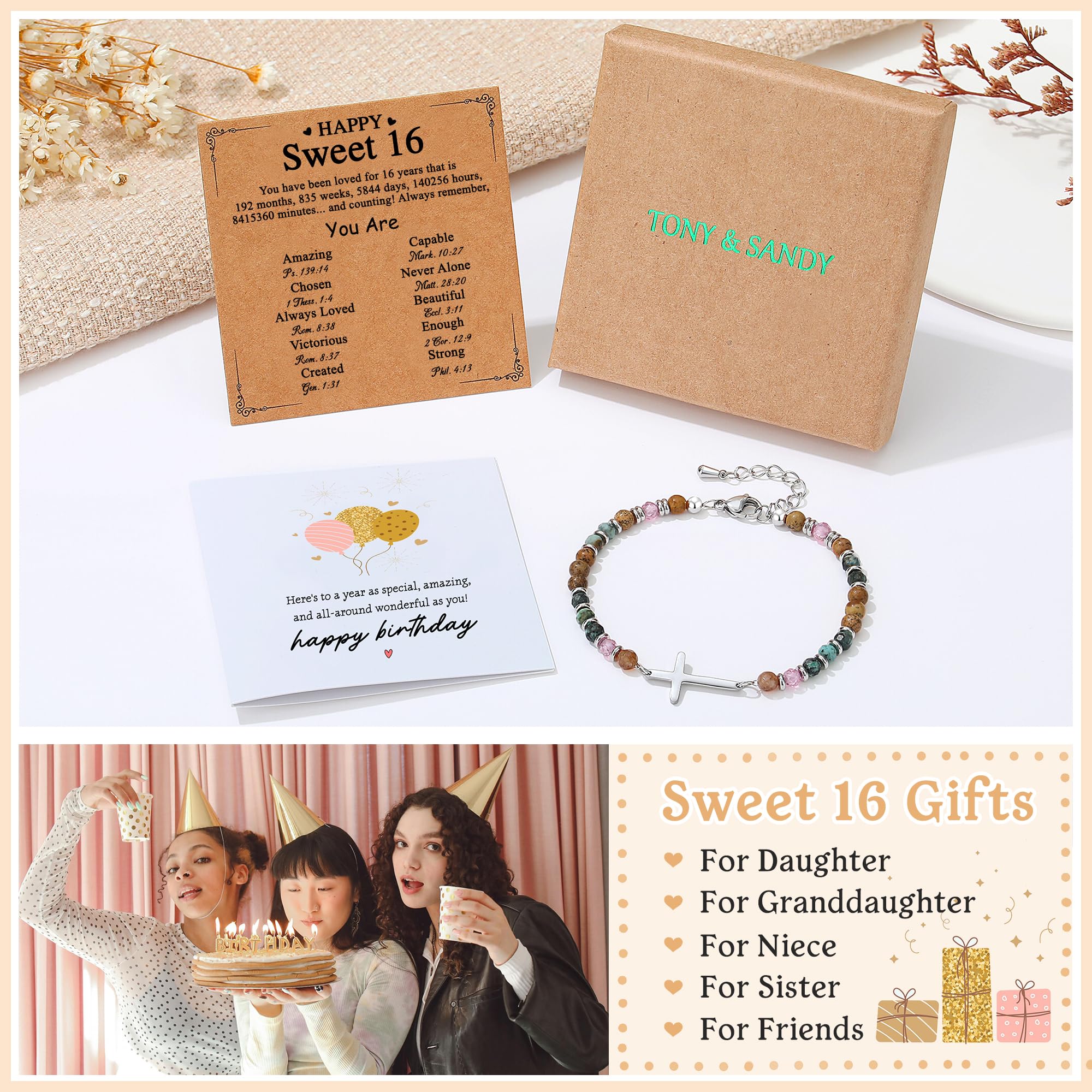 TONY & SANDY Christian Cross Bracelet for Women, Graduation Gifts for Teens Kids Girls, Confirmation Baptism Gifts, Unique Gift for Friends Daughter Mom Sister in Christ Birthday Christmas