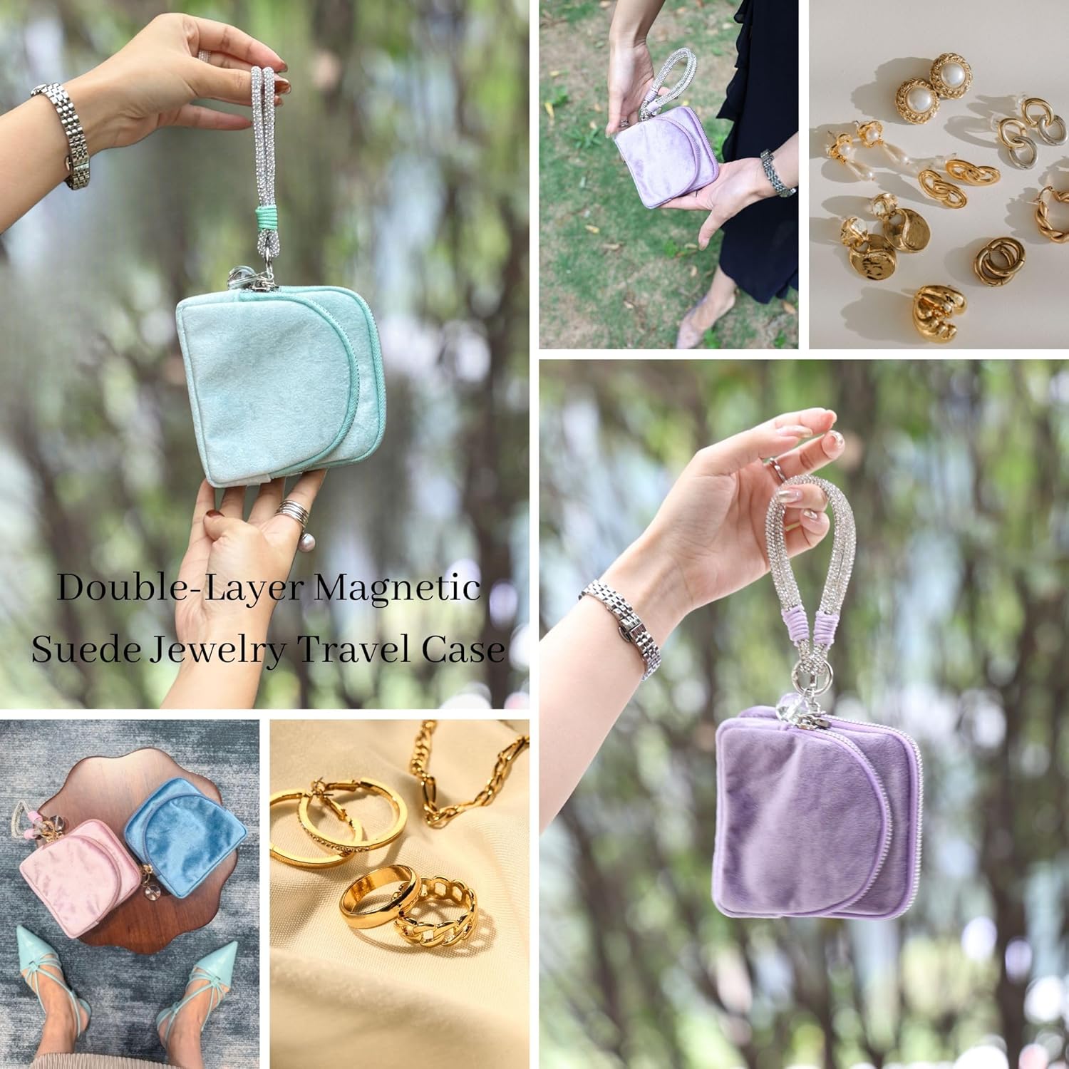 2026 Travel Jewelry Case, Double-Layer Magnetic Suede Jewelry Travel Case, Crystal Bracelet Organizer for Rings, Necklace, Earrings, Portable & Ideal for Travel storage, Unique Mothers Day Gifts