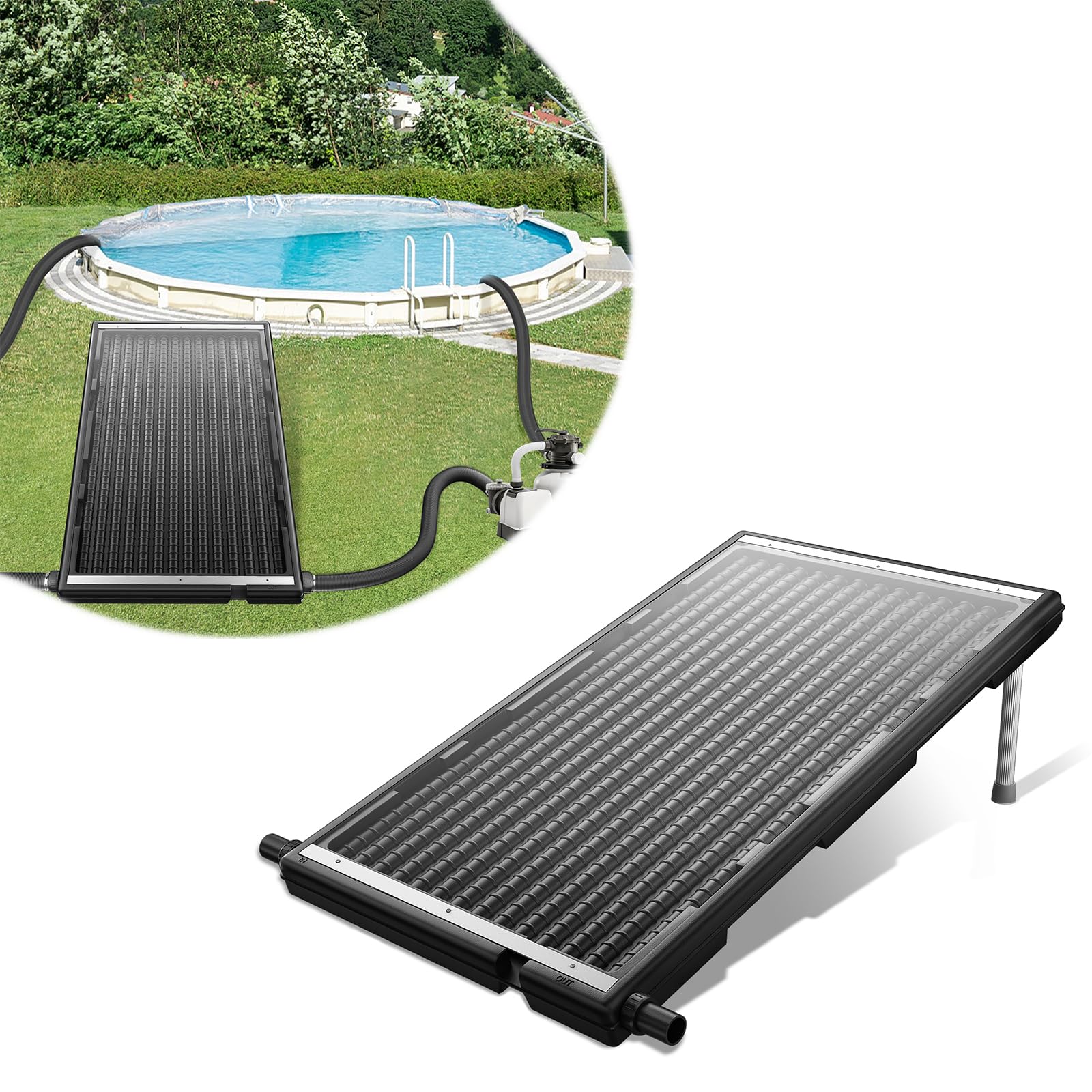 Ogrzewanie basenowe, kolektor słoneczny, ogrzewanie basenu, kolektor solarny, instalacja solarna do ogrodu, wanny, basenu, prysznica, 111 x 66 x 35 cm