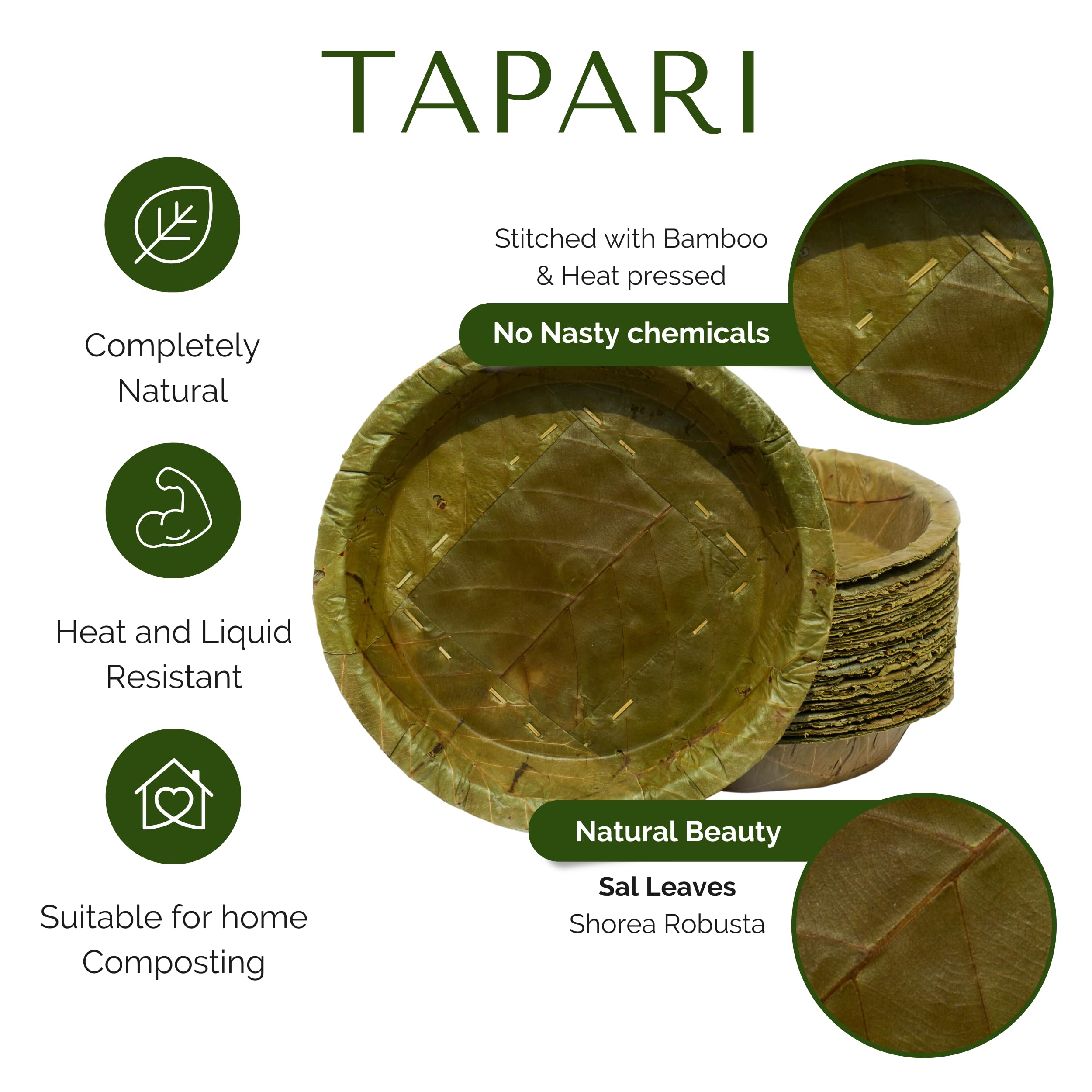 Tapari, piatti usa e getta Jumbo, 200 pezzi, piatti usa e getta extra large, diametro 27 cm, 1,1 litri, piatti compostabili, perfetti per eventi eco-consapevoli e set thali, confezione da 200 pezzi