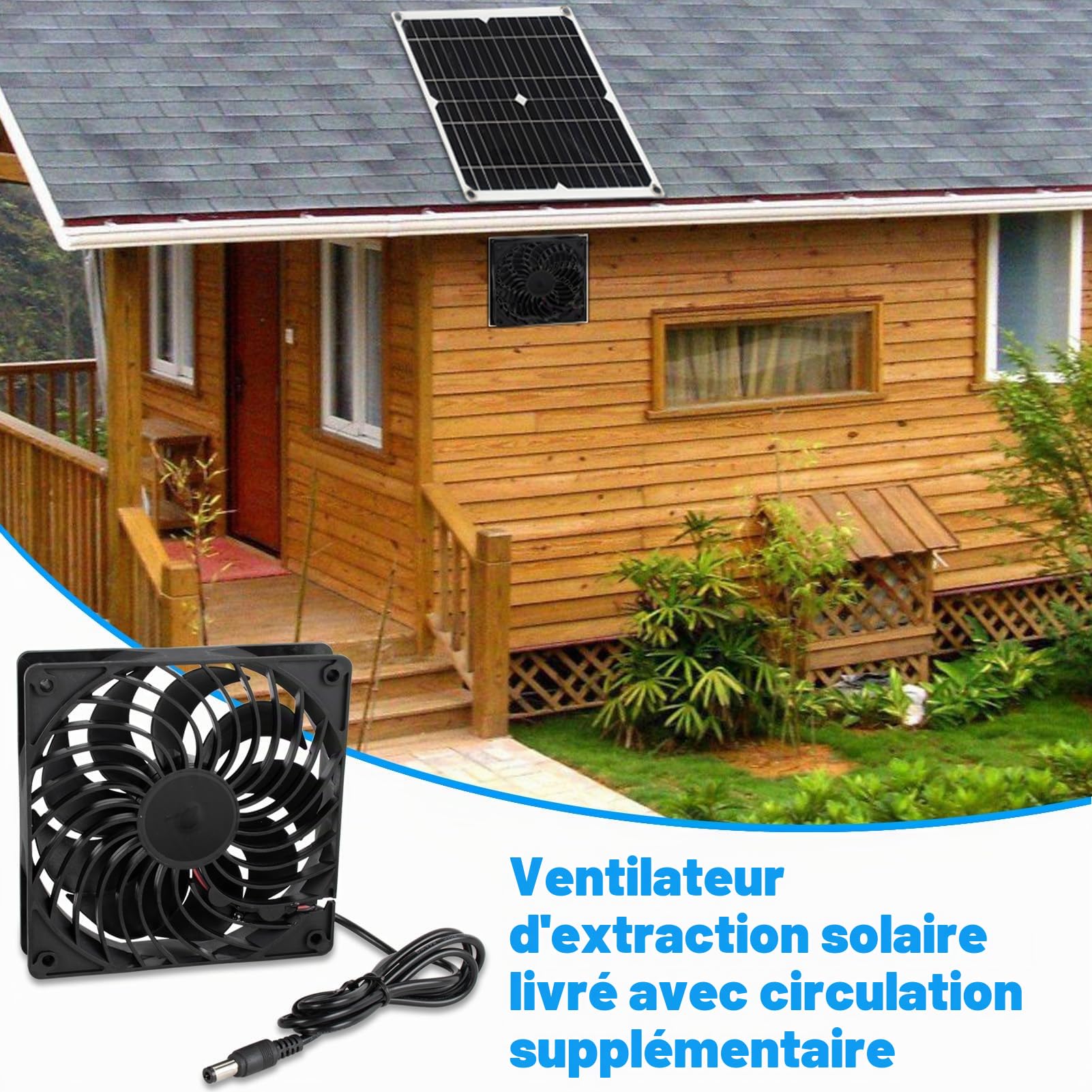 Ventilateur Solaire 12 W d'extraction pour Serre, Poulailler, Fenêtre