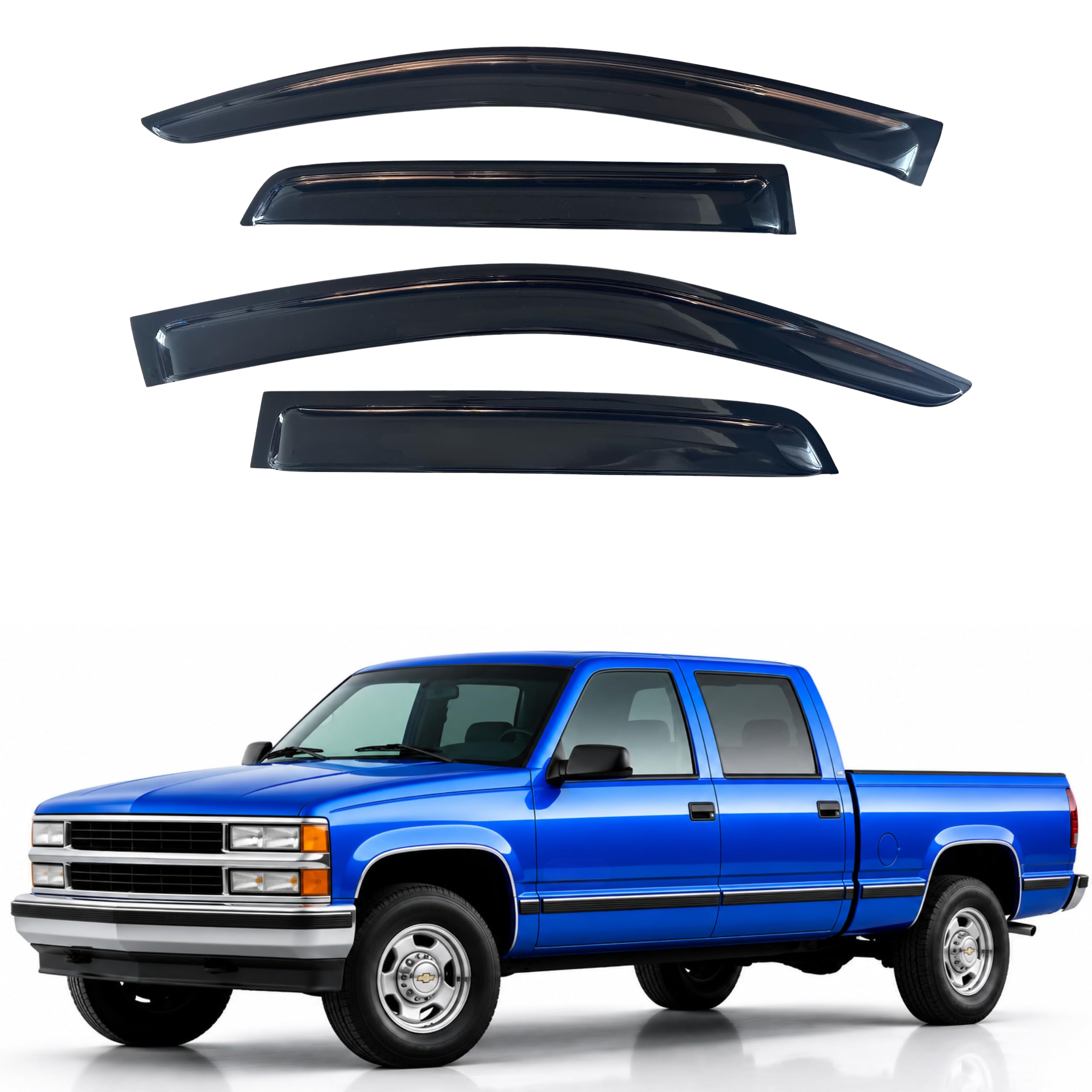 IG Window Visors Fit for 1992-2000 Chevrolet/GMC C/K 1500/2500/3500 Crew Cab, Out-Channel Rain Guards Vent Deflector 4PC, 1995-2000 Chevy Tahoe/GMC Yukon, 1999-2000 GMC Yukon Denali/Cadillac Escalade